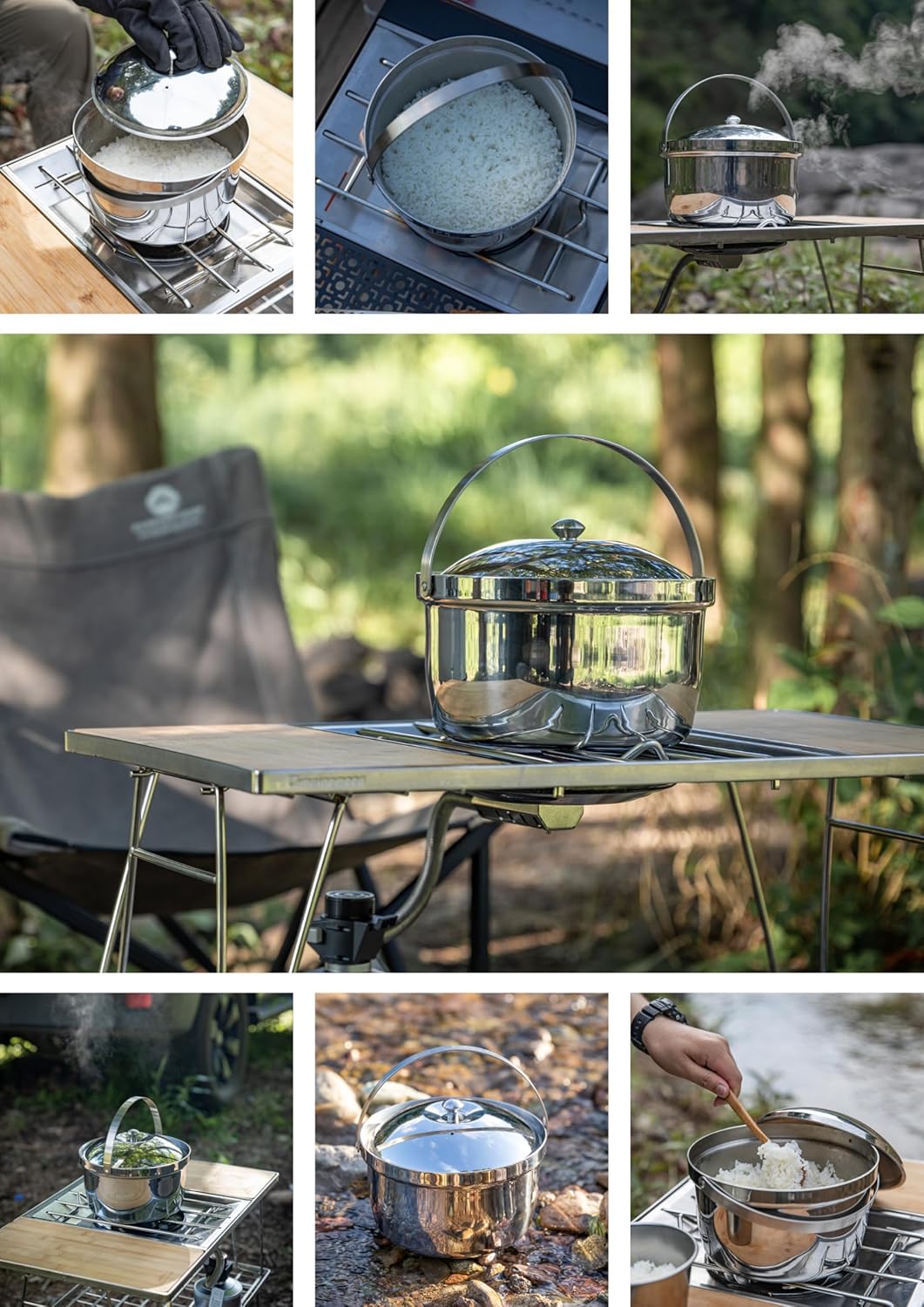 CAMPINGMOON 3.0L Cooking Pot 3-ply Stainless Steel IH Compatible Rice Cooker CC-21