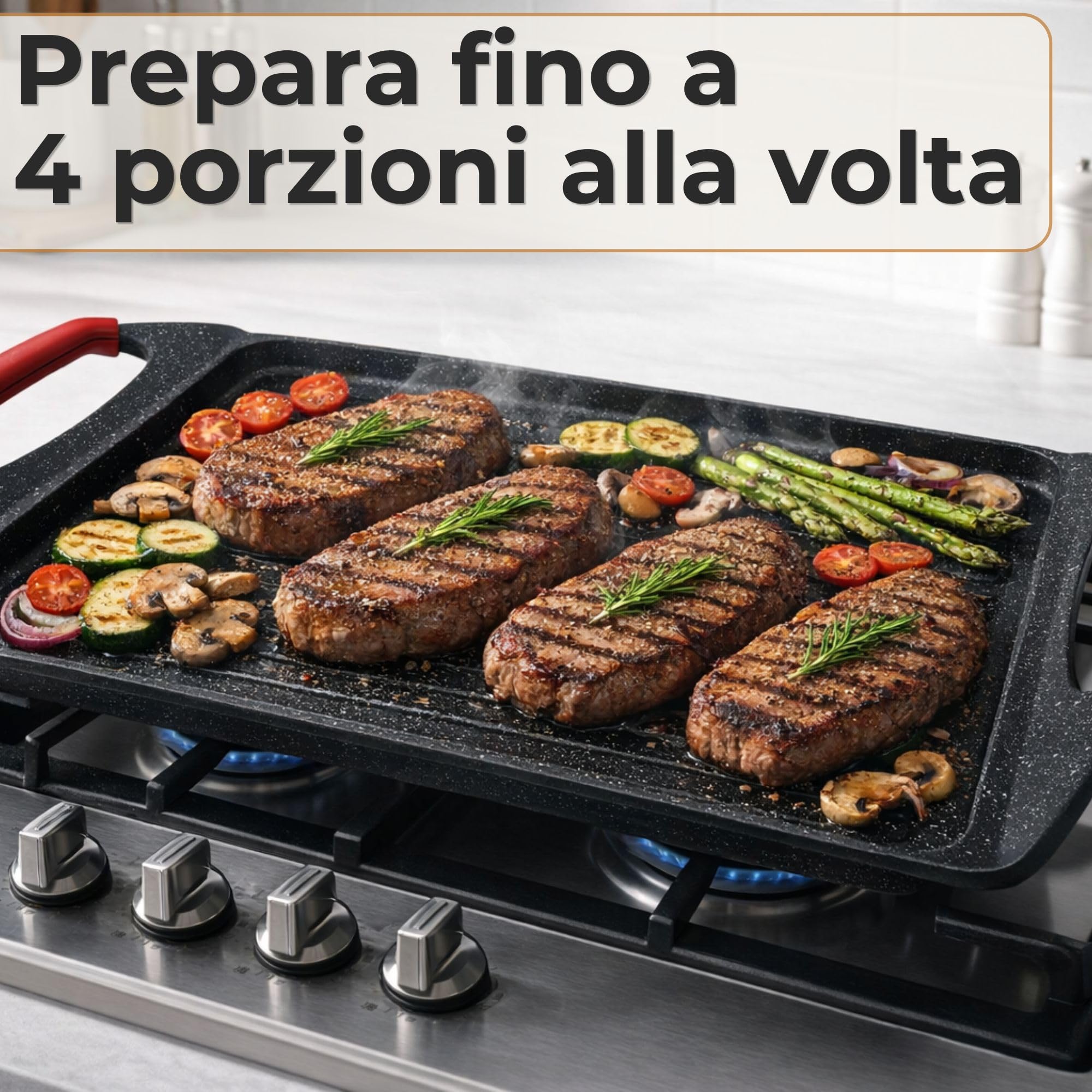 NAMAI - Bistecchiera Induzione Rettangolare, 45,5 CM x 27 CM | Rivestimento Antiaderente, Alluminio Pressofuso, Adatta In Lavastoviglie, Adatta a Tutti i Piani Cottura