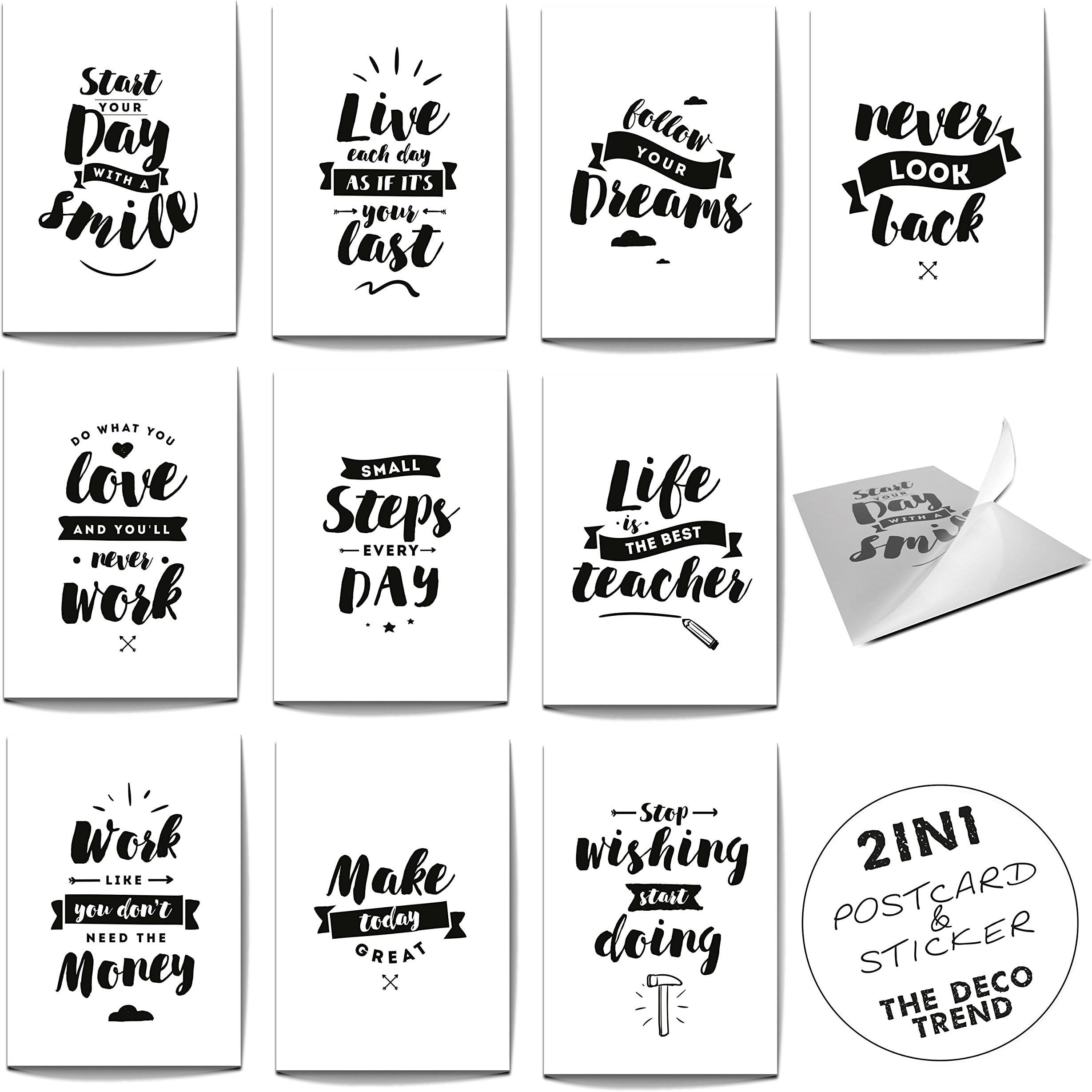 FRESHUP 2 in 1 saying cards / sticker in 10-part set | TOP motivation with the original postcard stickers | 10.5 x 14.8 cm black & white