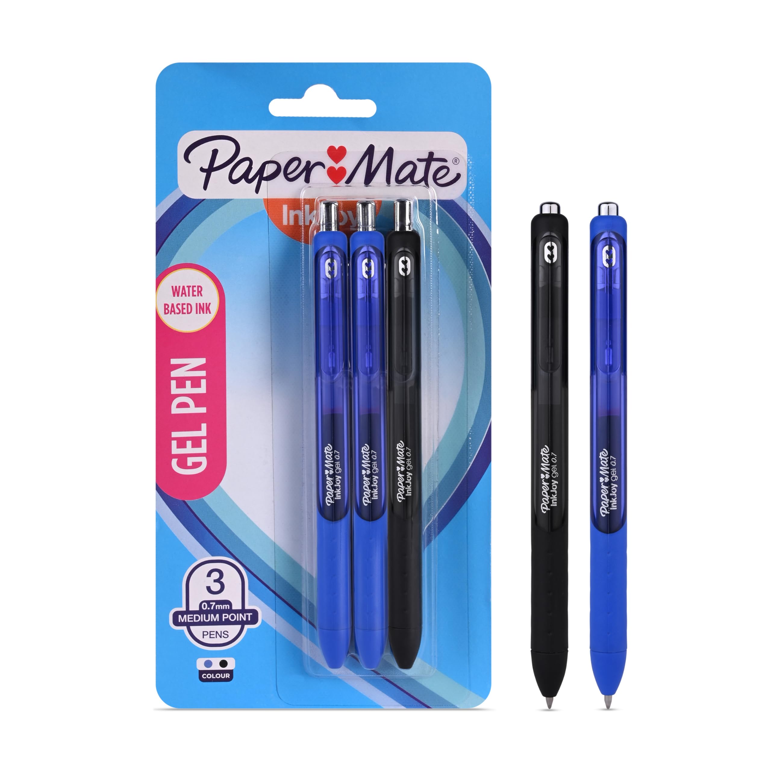 Paper Mate InkJoy Gel Pens - 3 Pens - 2 Blue 1 Black Blister - Black