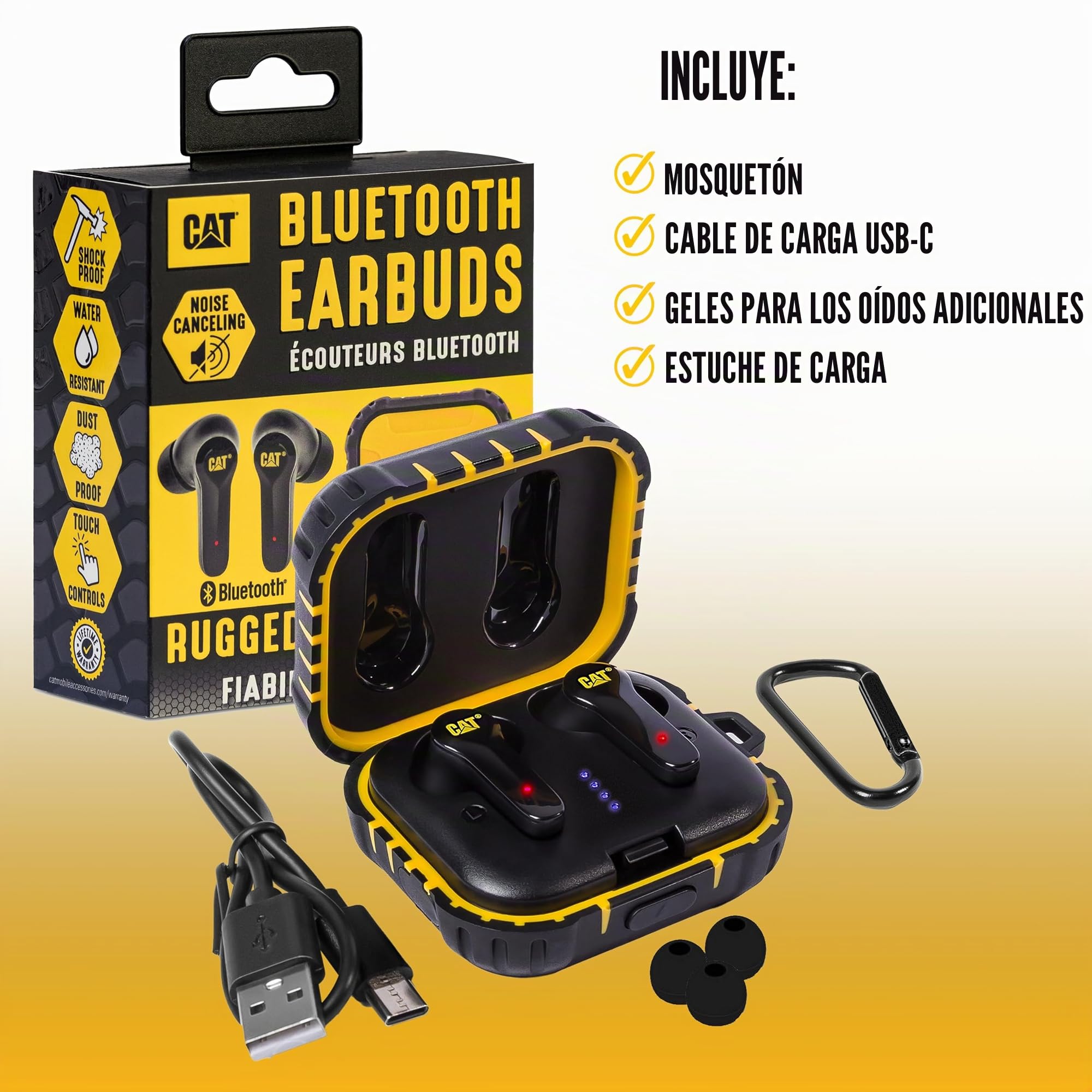 CAT Audífonos Bluetooth con cancelación de ruido - Auriculares inalámbricos resistentes para trabajos difíciles - A prueba de polvo, a prueba de golpes, resistentes al agua para entrenar - Auriculares