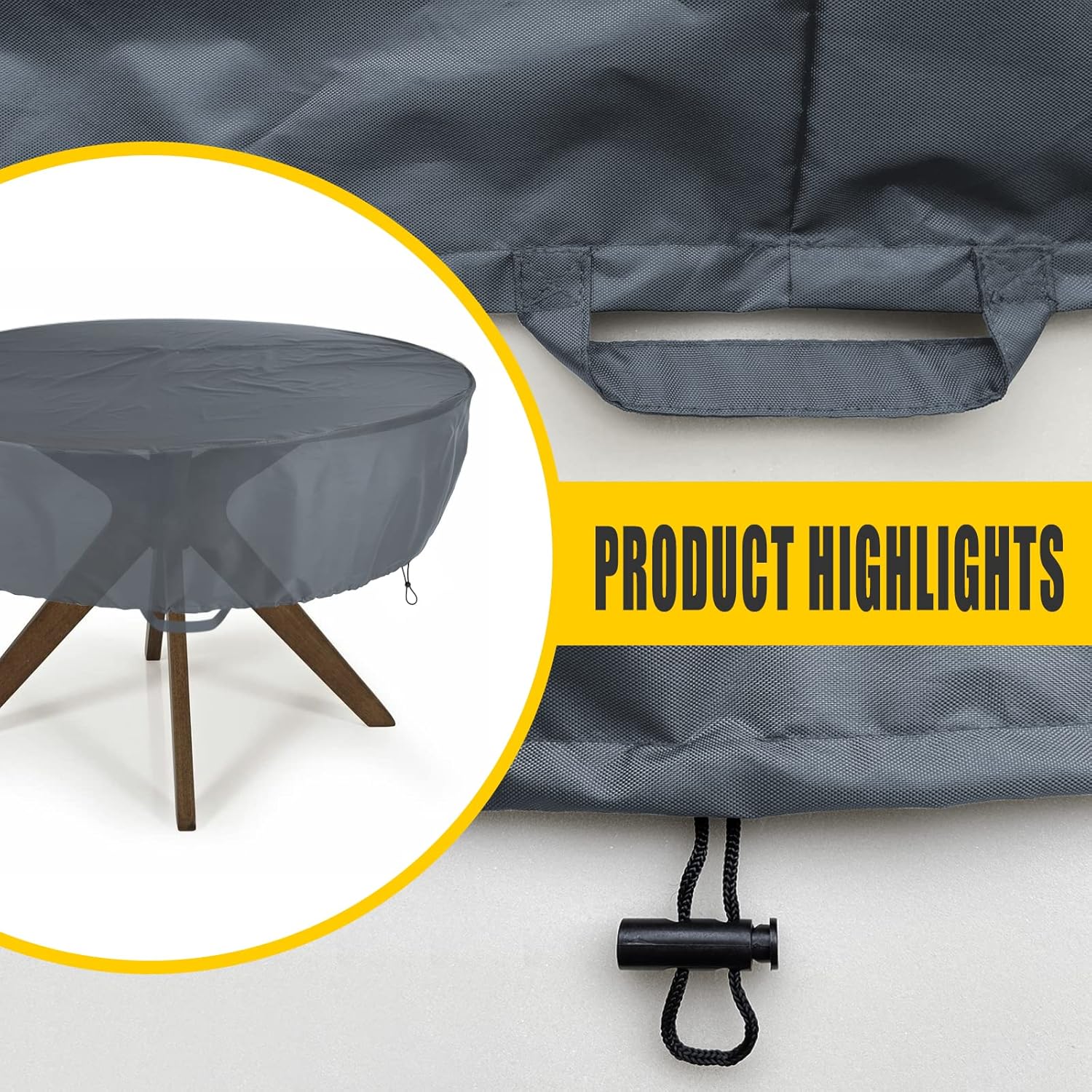 Round Table Cover, Suitable for 64-Inch Diameter Patio Round Table, Grey Thick Anti-Tearing Double Layer Oxford Cloth,with Handle Easy to Wear and Take Off