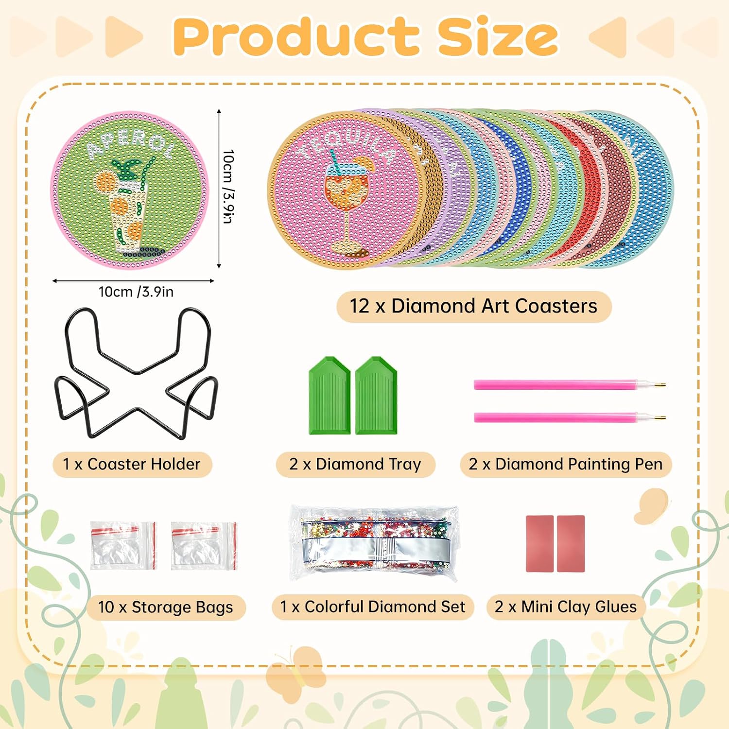 HEIFAM 12PCS Cocktail Diamond Art Coasters Kits, Non-Slip Round DIY Diamond Painting Coaster Kits Crafts for Adults, Cocktail Coaster Diamonds Art Small Projects, Birthday Gifts Ideal for Women