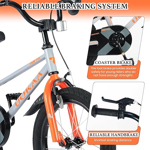 Miniatura 3 de Bicicleta para niños de 14 y 16 pulgadas para niños y niñas, freno de mano y pie, asiento ajustable, fácil de montar para edades de 3 a 7 años,