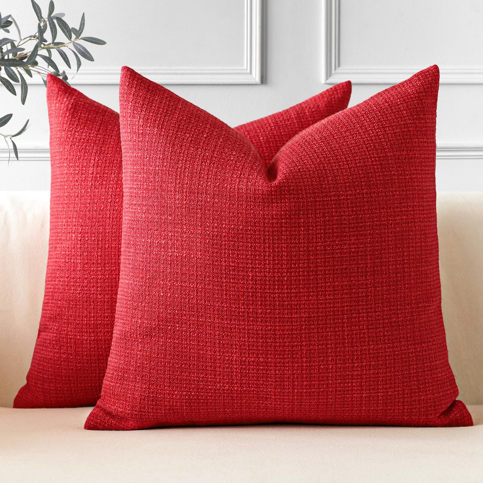 Juego de 2 Fundas de Cojín 50x50 cm Lino Rojo Navidad Decorativo Almohada Fundas de Cojín Lumbar 20x20 Pulgadas Decoración del Hogar para Sofá Salón Cama