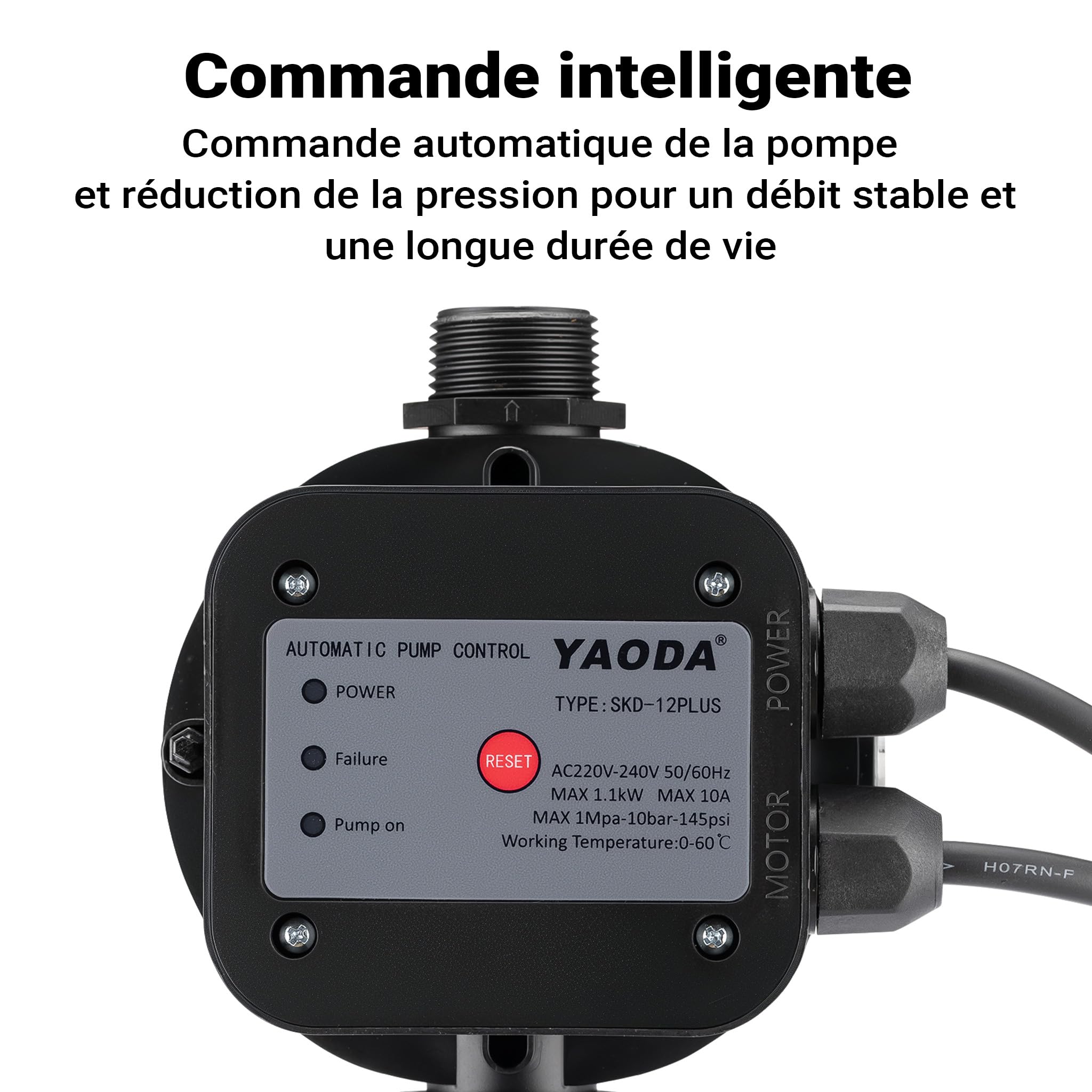 Wiltec Pressostat EPC-5 avec 2 Câbles – 175 x 185 x 150 mm – 230 V – 10 bars – Réseaux d’eaux domestiques & Pompes monophasées – Anti-marche à sec
