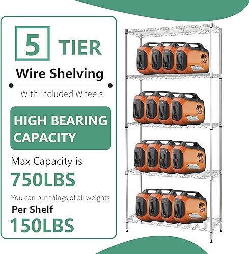 Vista 26 de FDW - Estantería metálica : 6 estantes de alambre de acero resistente ajustables, con ruedas, 48 pulgadas (L) x 18 pulgadas (An) x 76 pulgadas (A)