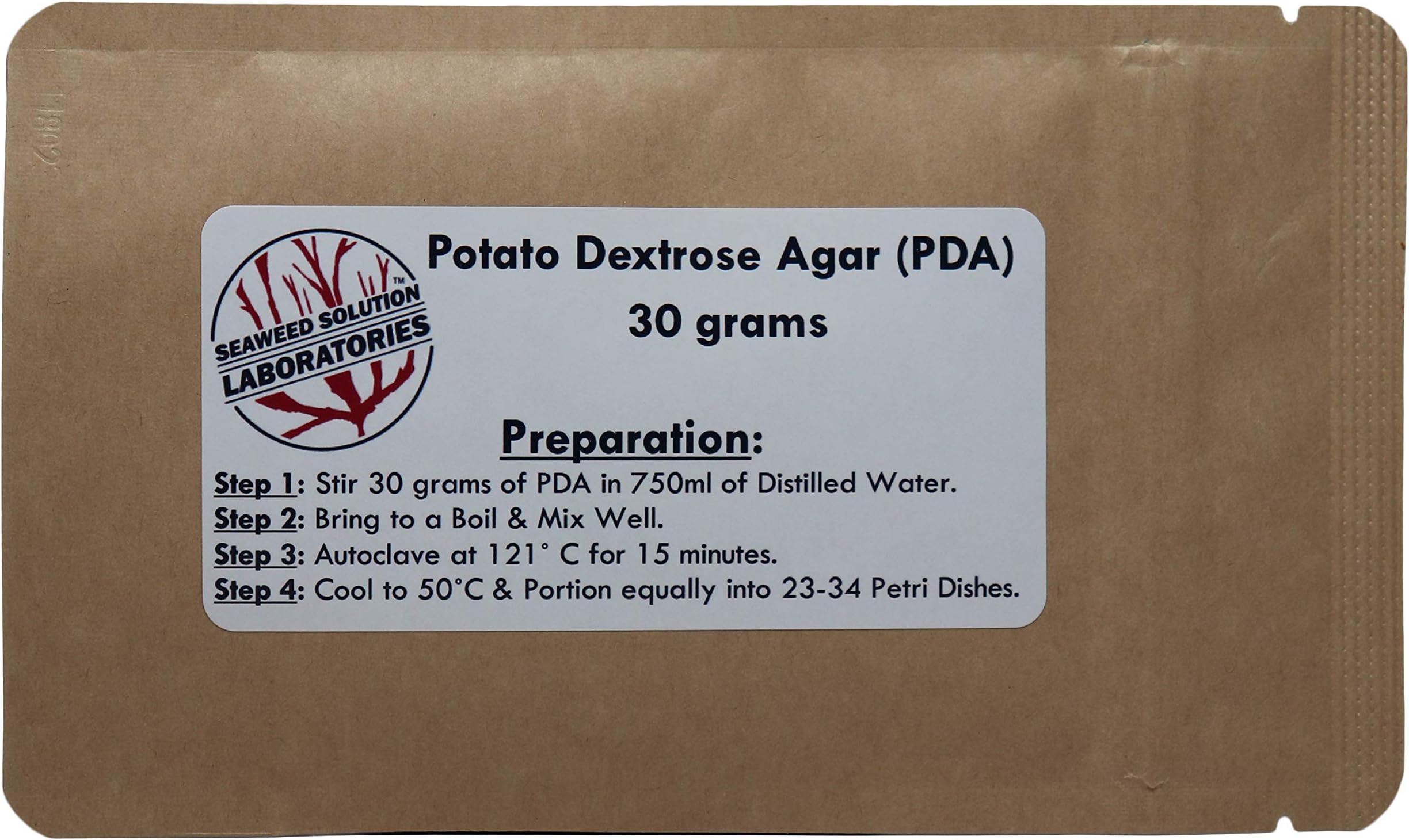 Seaweed Solution Laboratories Dehydrated Potato Dextrose Agar PDA 30 grams