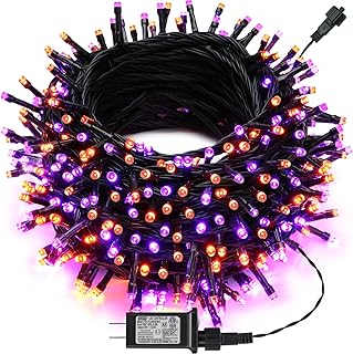 Joomer Orange Purple Halloween Lights 100FT 300 LED Connectable Halloween String Lights with 8 Modes Timer Waterproof Plug-in Orange Purple String Lights for Indoor Outdoor Halloween Decorations