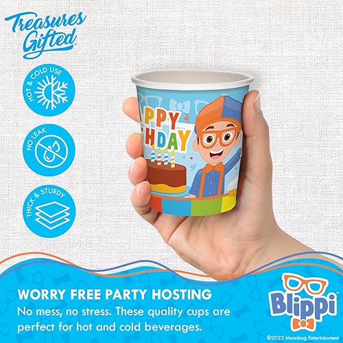 Miniatura 3 de Treasures Gifted Decoraciones de cumpleaños con licencia oficial de Blippi, vasos de papel de 9 onzas, 8 unidades, suministros de fiesta Blippi,