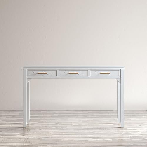 Miniatura 12 de Jofran Inc. Gramercy Chevron Mid-Century Moderno escritorio de carga USB de tres cajones Blanc,Platinado,Dark