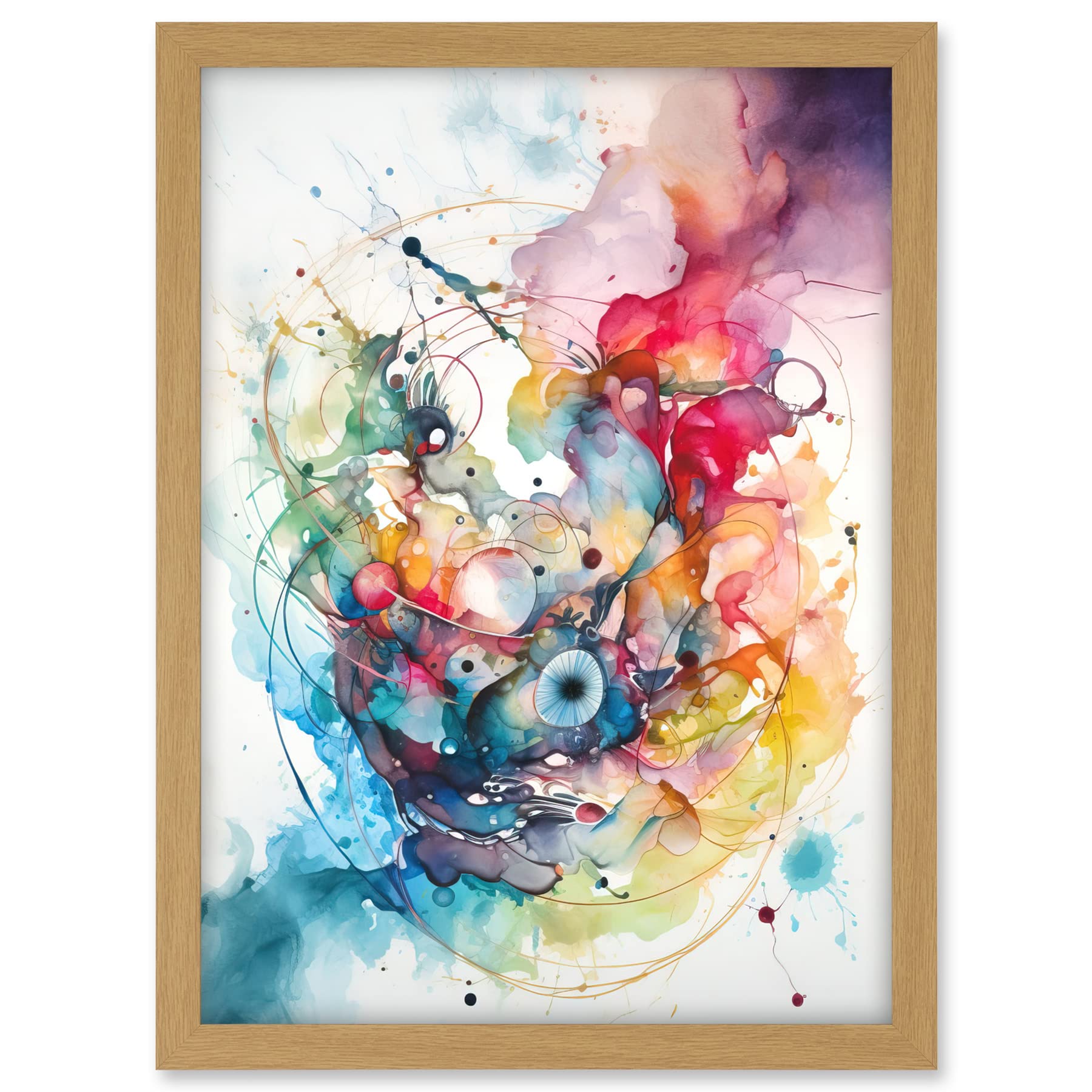 Artery8 Abstract Organic Form Multicolour Splatter Paint Art Modern Watercolour Painting Artwork Framed A3 Wall Art Print