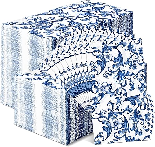 Miniatura 1 de Estune 200 servilletas de 2 capas desechables de papel con flores de papel para cena, servilletas de mano para baño, tocador, boda, vacaciones,