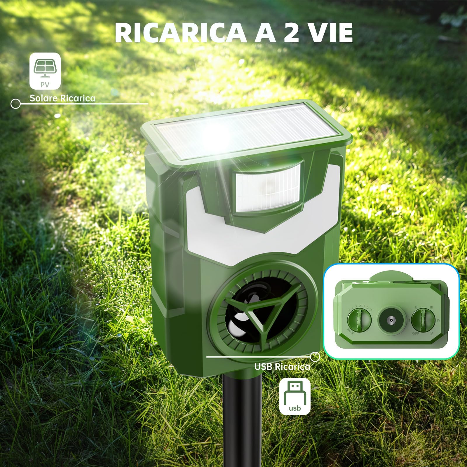 Repellente per Gatti, Dissuasore per Gatti per Giardini, Dissuasori per Piccioni Ultrasonico Solare con Luci Lampeggianti, IP44 Impermeabile per Gatti, Cani, Piccioni, Ratti e Volpi