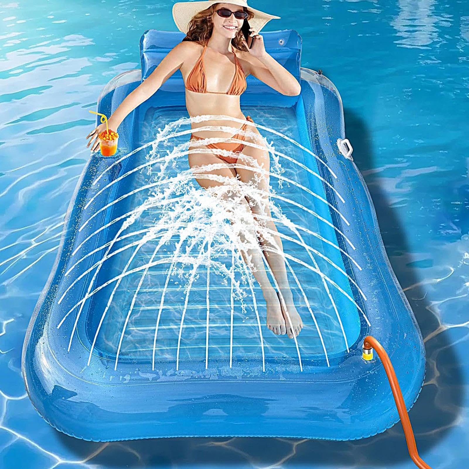 Pool Liege Float - Schwimmende Liege mit Getränkehalter - Vielseitig verwendbarer aufblasbarer Pool-Float | Für Erwachsene zum Entspannen, Sonnenbaden und Treiben am, See und im Wasser
