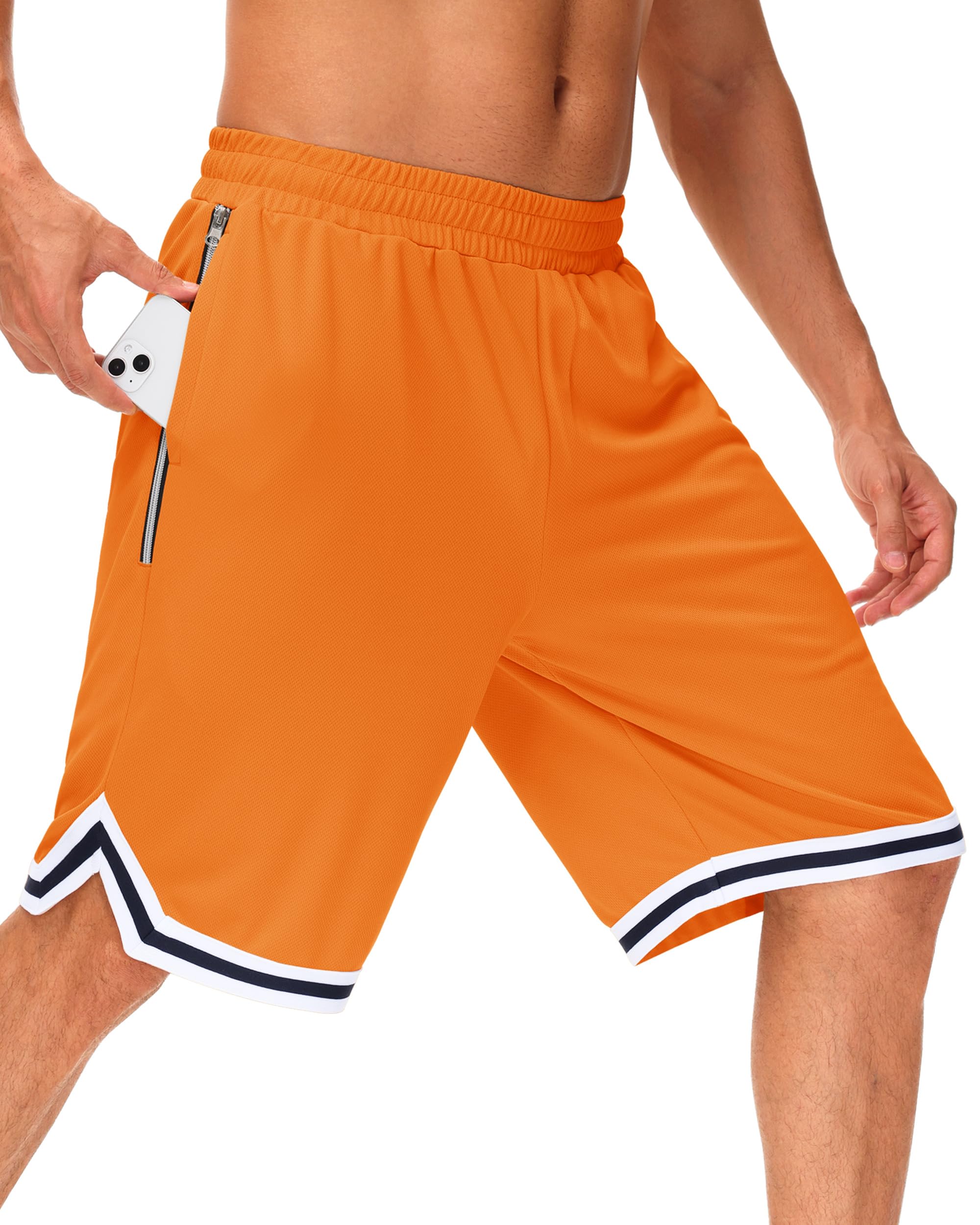 JWM Men's 11" Long Basketball Shorts - Below Knee Mesh Athletic Gym Workout Sport with Zip Pockets Quick Dry Lightweight