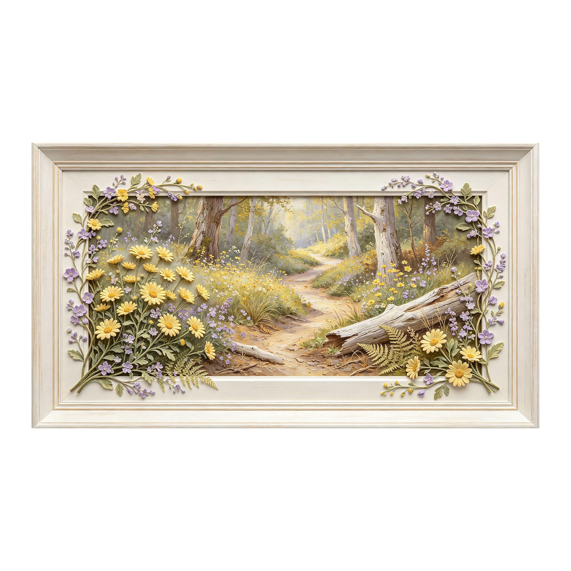 Murasolite 3D Framed Wall Art Woodland Path Floral Landscape Oil Painting SelfAdhesive Fabric Mural Wall Decor， Peel and Stick No Damage to Wall， AntiFall Safe Design for Bedroom Living Room