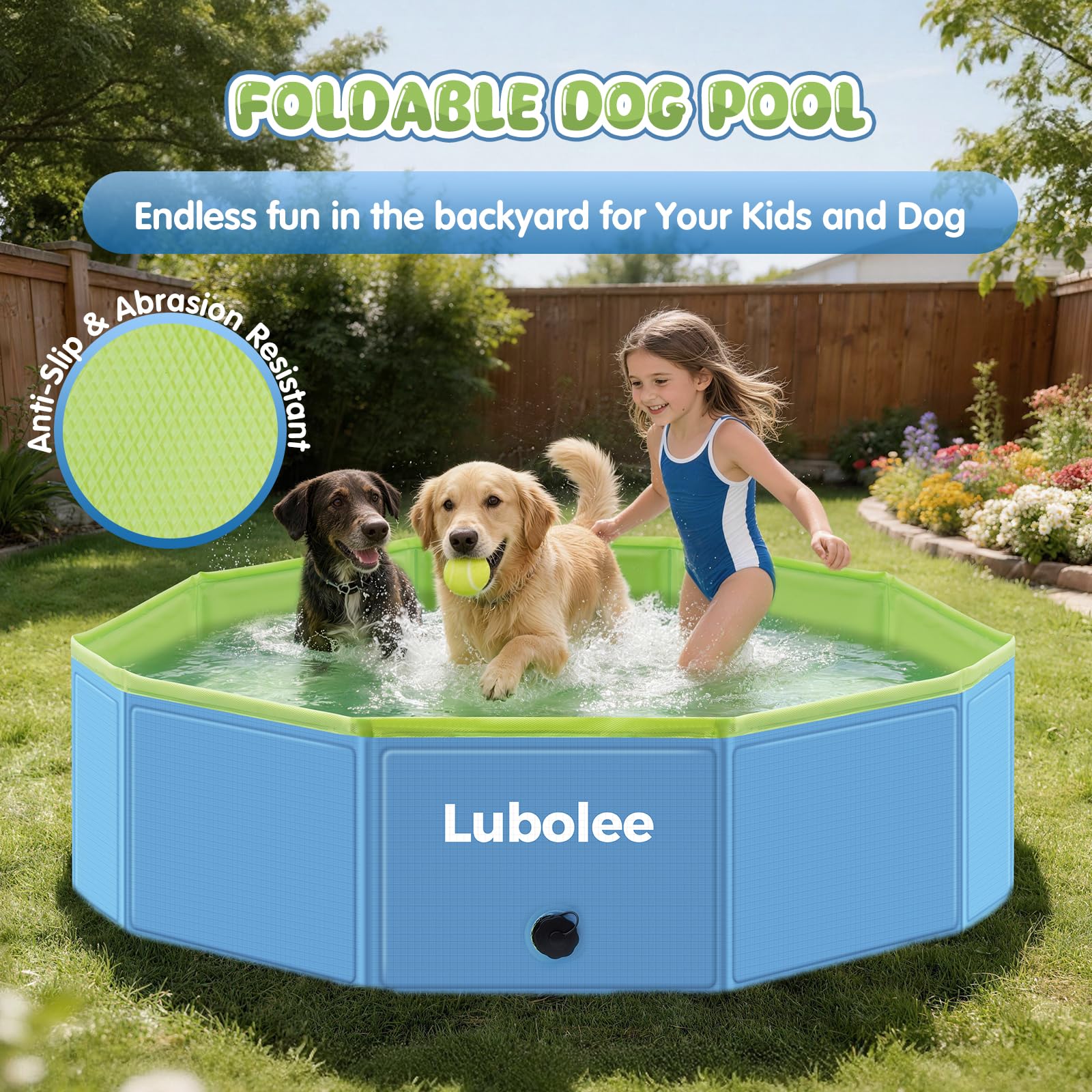 Piscina Plegable para Perros, Piscina Perros Grandes Antiarañazos de PVC con Doble Pared, Piscina Portátil Perros & Niños con Sistema de Drenaje para Jardín, Camping, Playa y Verano (120x30cm)