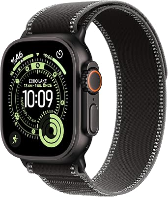 Apple Watch Ultra 3 GPS + Cellular 49mm High-end Smartwatch with Rugged Titanium Black Case for Running and Multi-Sport and Black/Coal Trail Loop - S/M