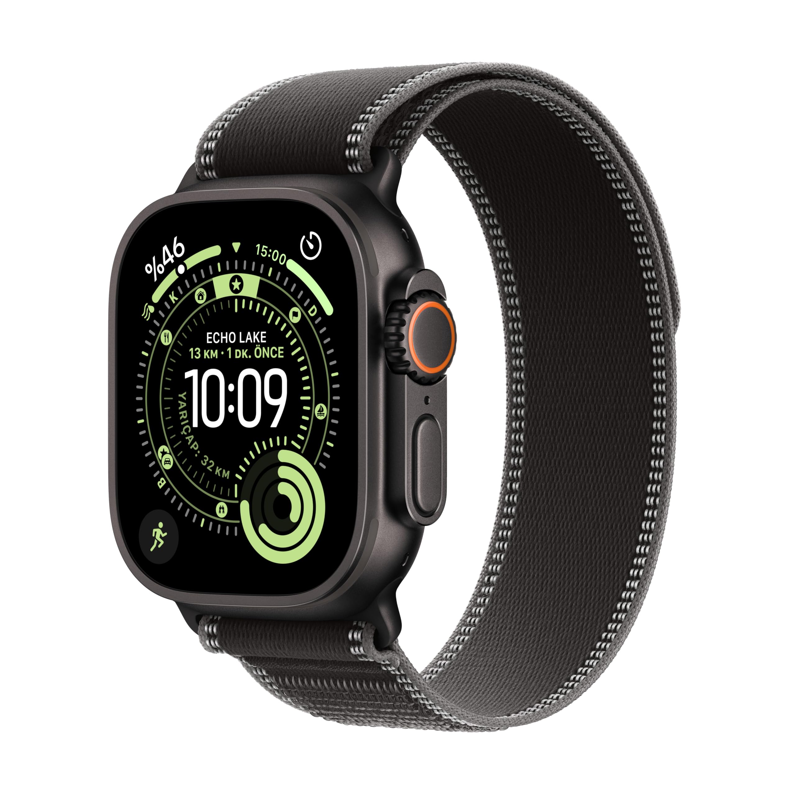 Apple Watch Ultra 3 GPS + Cellular 49 mm Koşu ve Çoklu Spor İçin Sağlam Titanyum Siyah Kasaya Sahip Üst Düzey Akıllı Saat ve Siyah/Kömür Trail Loop - S/M