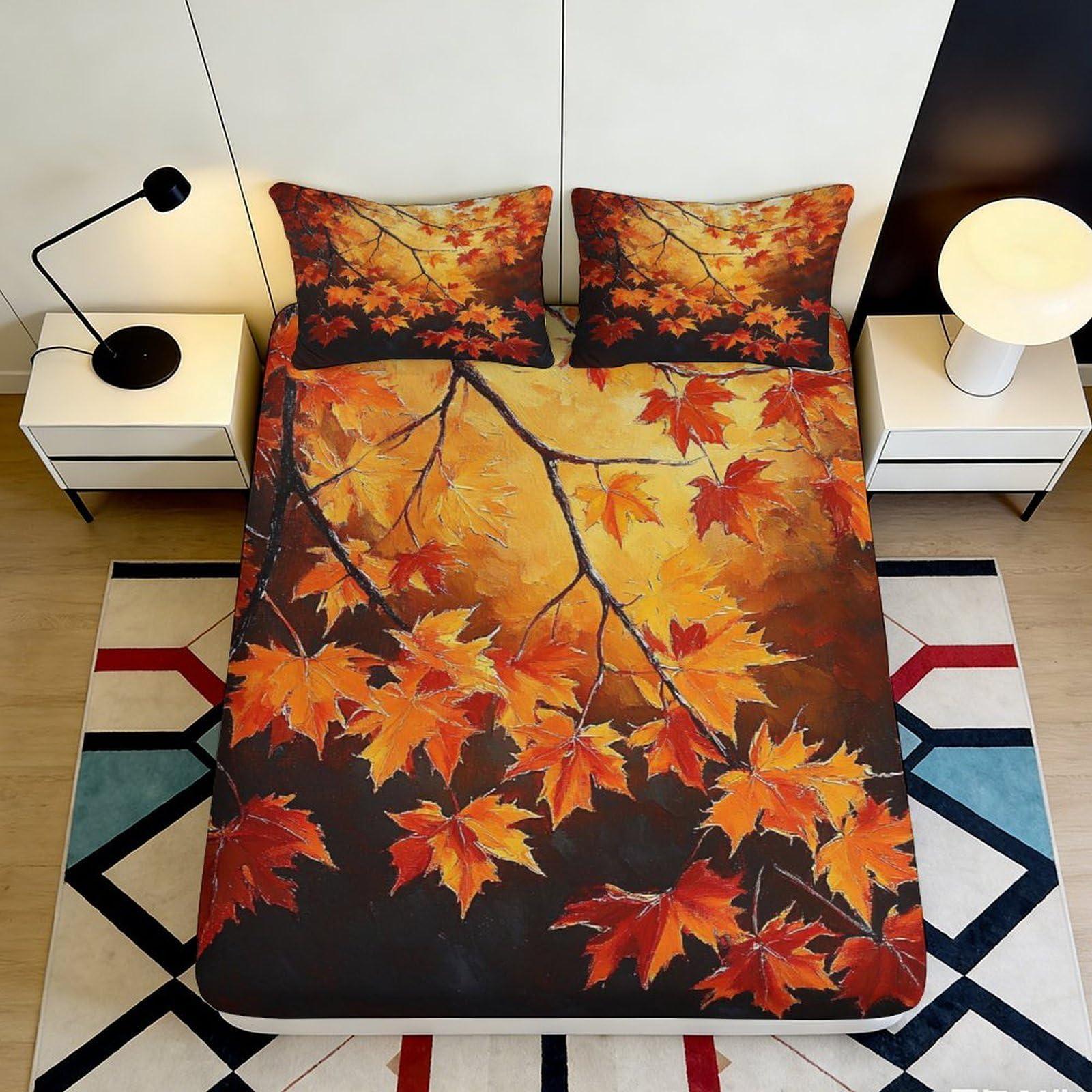 Pnayamiorkfel Style-4 3D Printed Autumn Maple Leaves Fitted Sheet Microfiber Soft Bed Cover For Bedroom Dorm Mattress Protection Decor 90X200x25cm