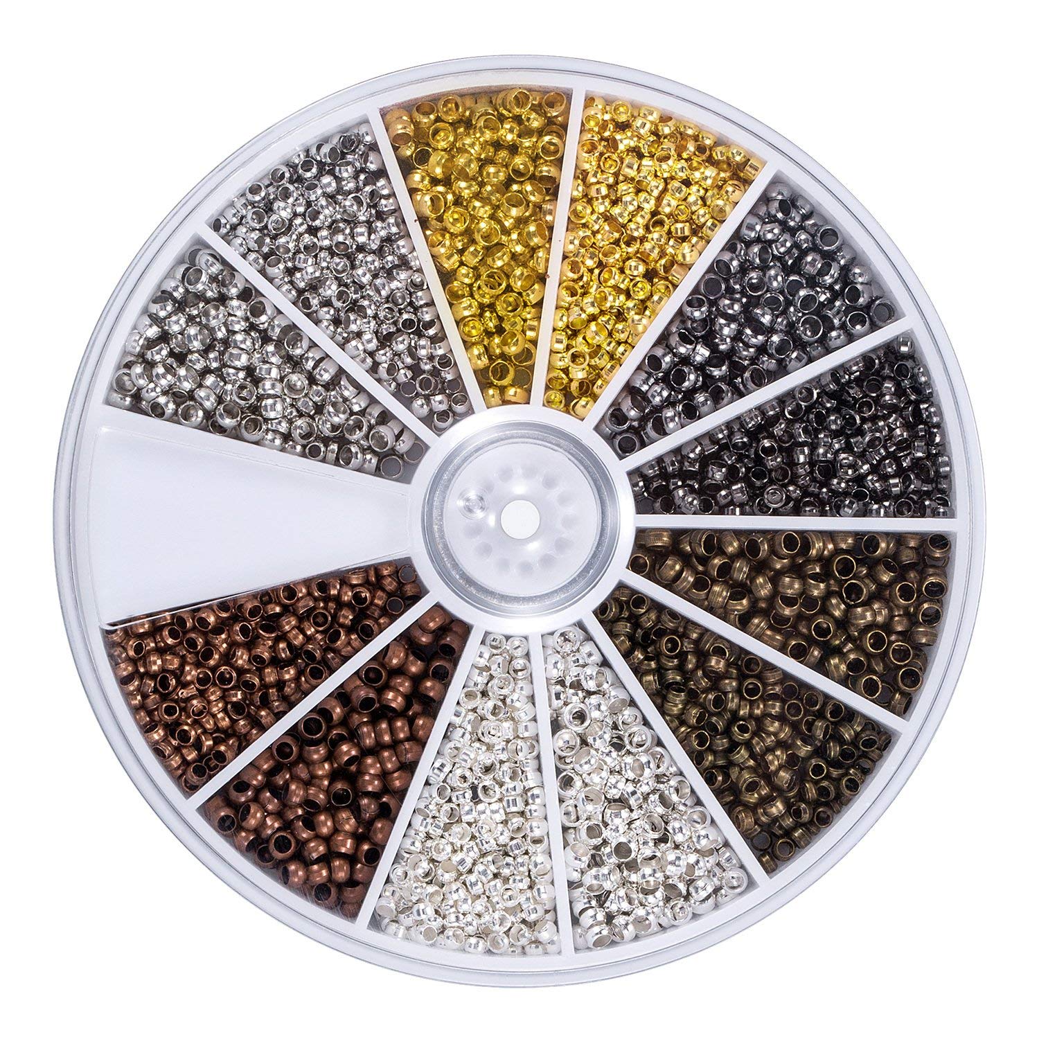 Mudder2250 Pieces Tube Crimp Beads 2 mm 2.5 mm Mixed Bracelet Loose Beads Spacer Jewelry Making Ends Caps, 6 Colors