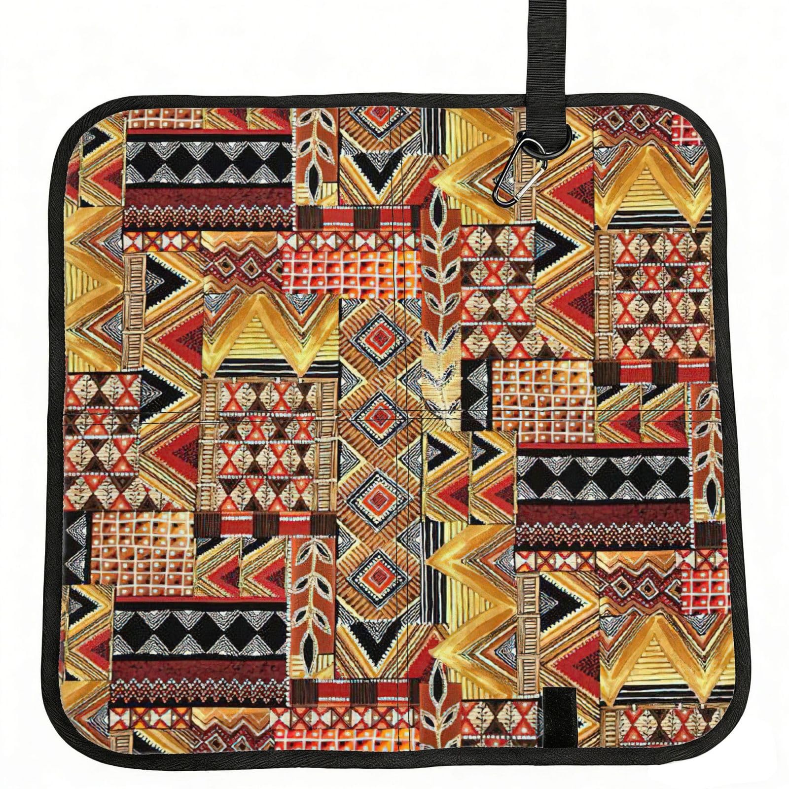 SDEGTHO African Textile Patchwork Printed Foldable Seat Pad with Closure, Lightweight Cushion for Airplane Travel Camping