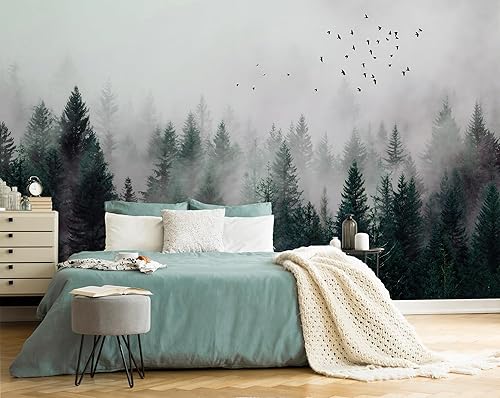 Miniatura 7 de Murwall Dark Forest Wallpaper Misty Jungle Wall Mural Landscape Wall Print Rustic Home Decor Cafe Design Living Room Bedroom