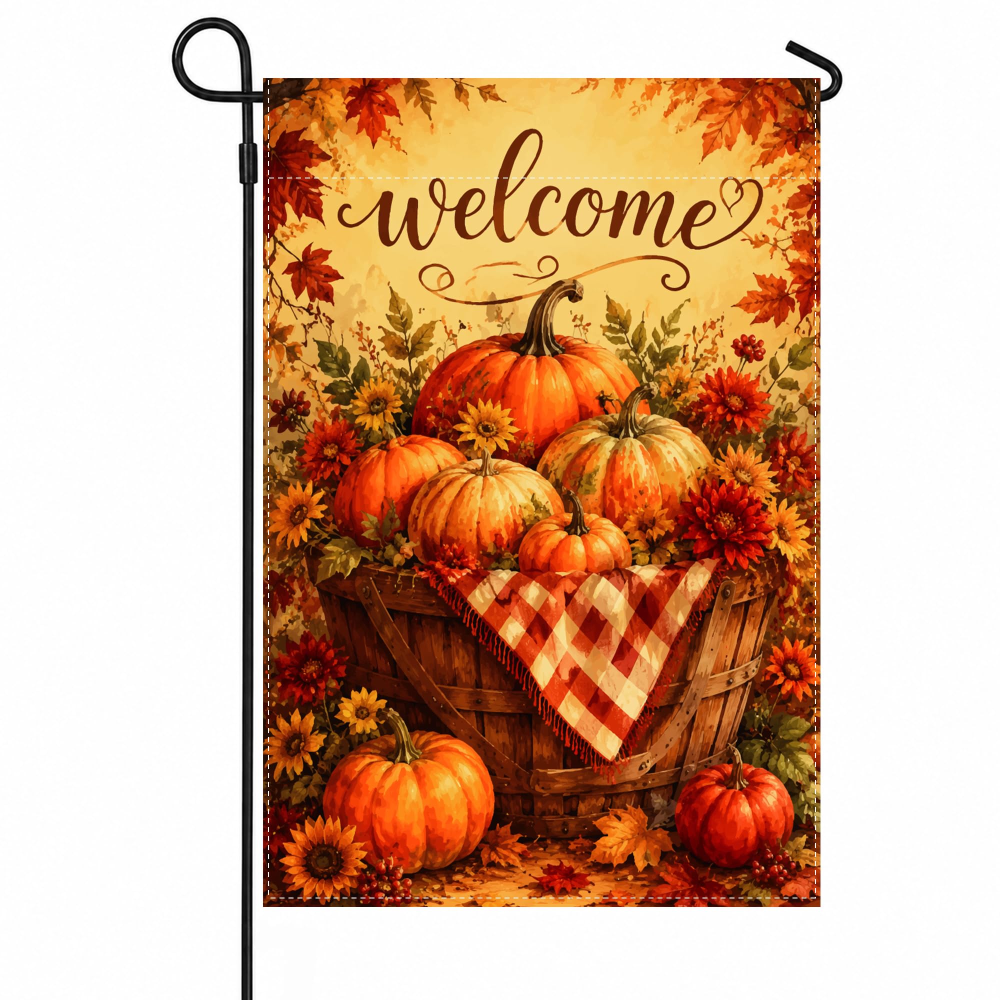 OHOME Fall Welcome Pumpkin Flag