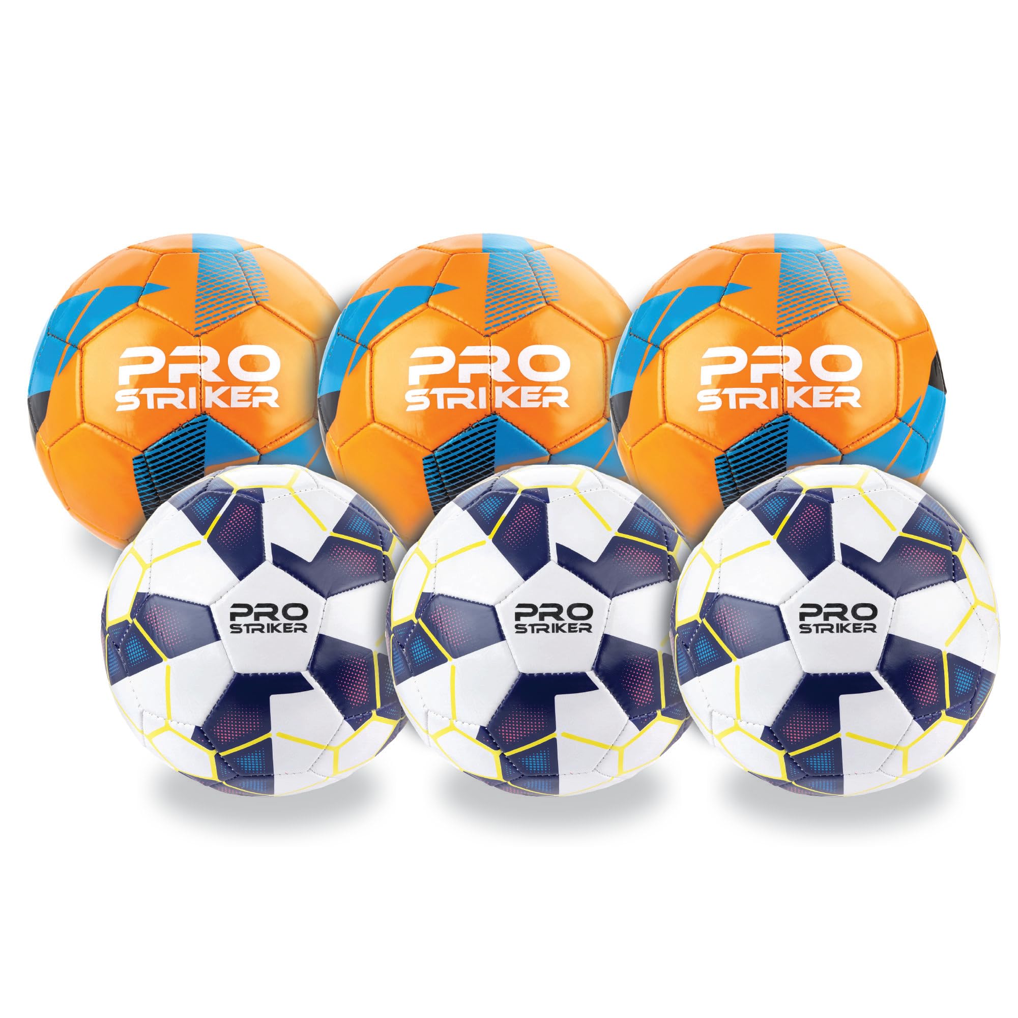 Toyrific 6 Pack Size 2 Pro Striker Footballs For Kids Aged 3-6, Classic Soccer Balls - Assorted Colours