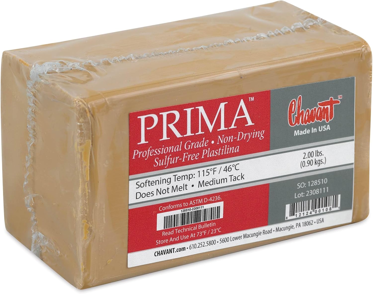 Sculpture House Prima Plastilina Modeling Clay, Sulphur-Free Light Tan 2 lb - Non-Hardening Oil Clay for Sculptors