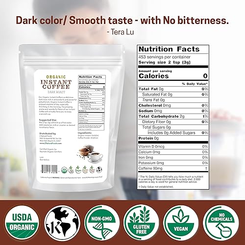 Miniatura 10 de Café en polvo instantáneo orgánico, delicia de tostado oscuro, rico en antioxidantes que apoyan el sistema inmunológico, aumenta el estado de ánimo,