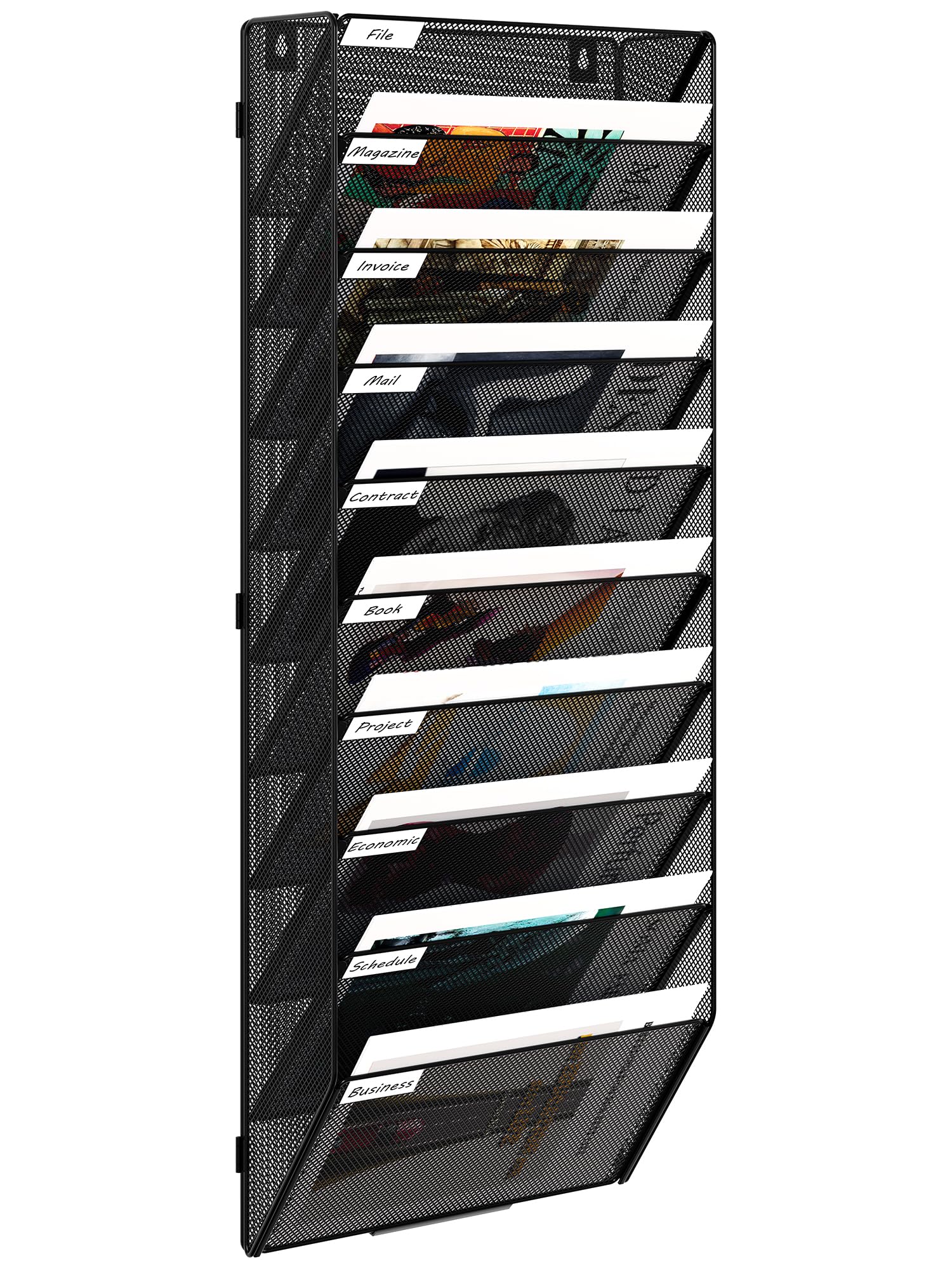 EasyPAG 10 Tier A4 Mesh in Tray Assemble Wall Pocket File Holder Hanging Mail Organiser Magazine Storage Rack,Black