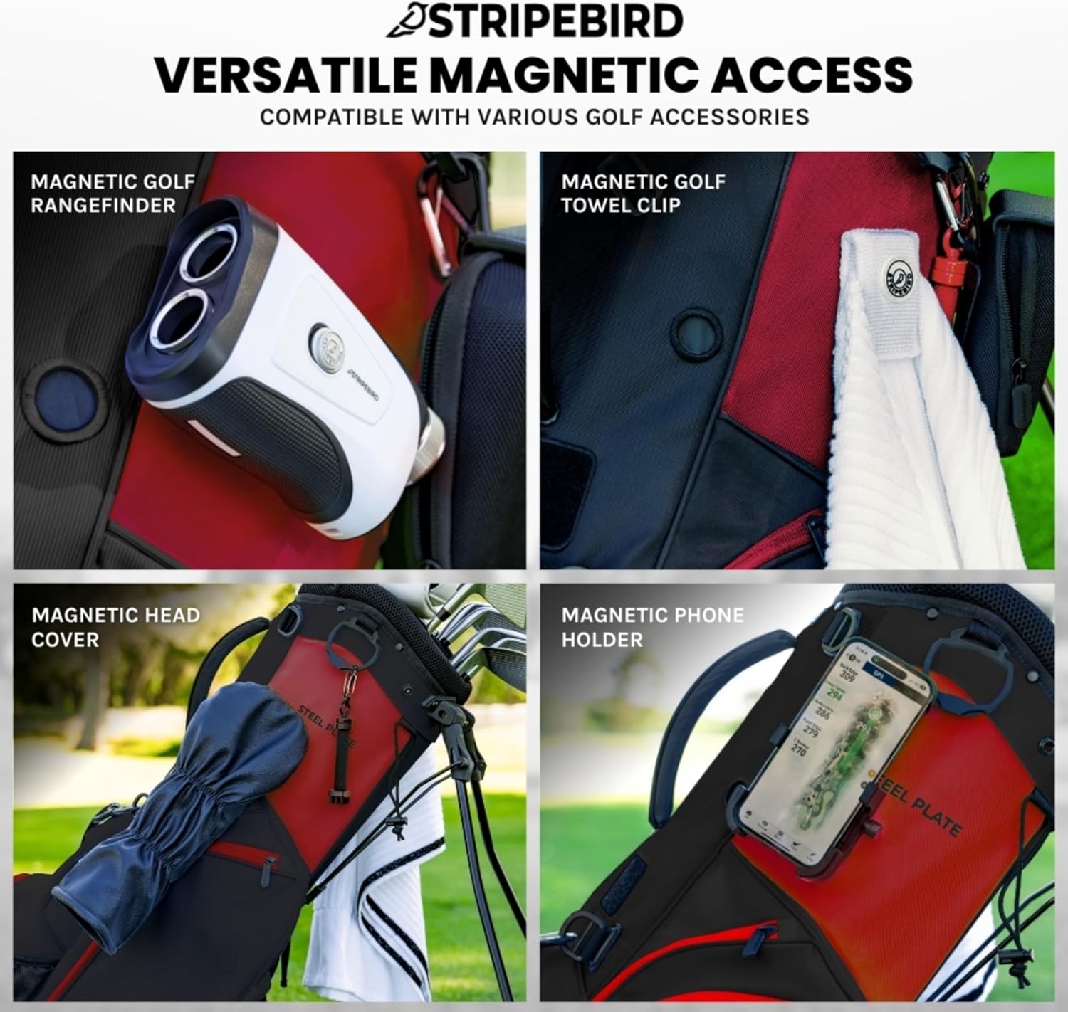 Golf Stand Bag with Hub for Magnets - 4 Way Full-Length Dividers Golf Club Bag - Flexfit Rotatable & Adjustable Dual Straps - Lightweight Golf Bag Stand - Golf Bags for Men