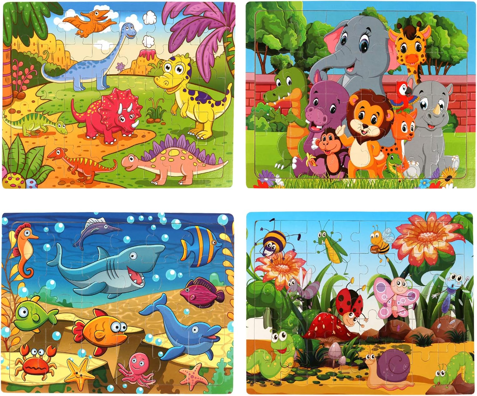SYNARRY Wooden Jigsaw Puzzles for Kids Age 3-5 Year Old, 4 Pack 24-40 Pieces Preschool Educational Learning Toys Gift Set for Children, Easter Basket Stuffers Gifts for Kids