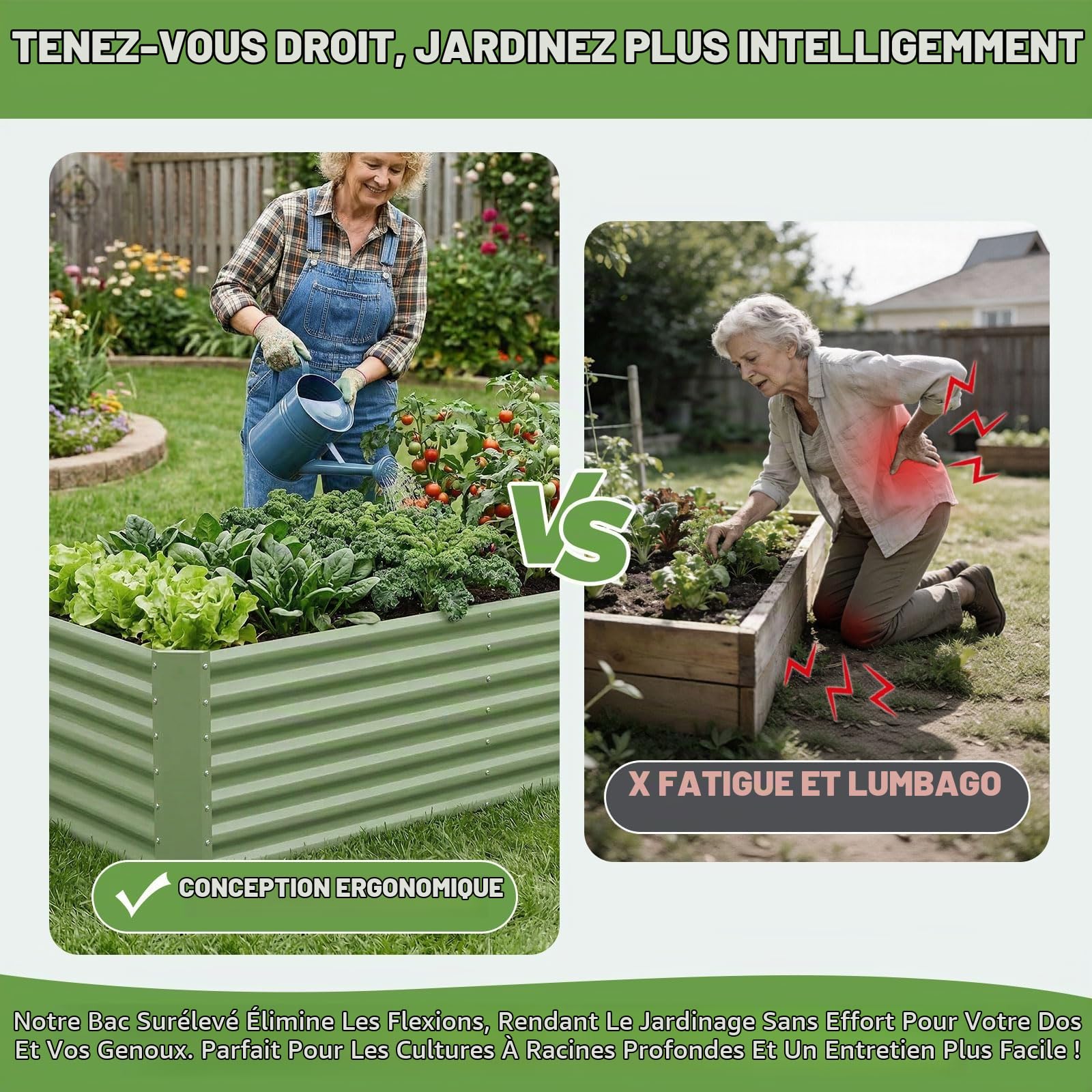 INNO STAGE Jardinière surélevée galvanisée - 180 x 90 x 53 cm - Jardinière surélevée en métal pour l'extérieur - Grands parterres surélevés en acier pour légumes et fleurs - Jardinières d'extérieur