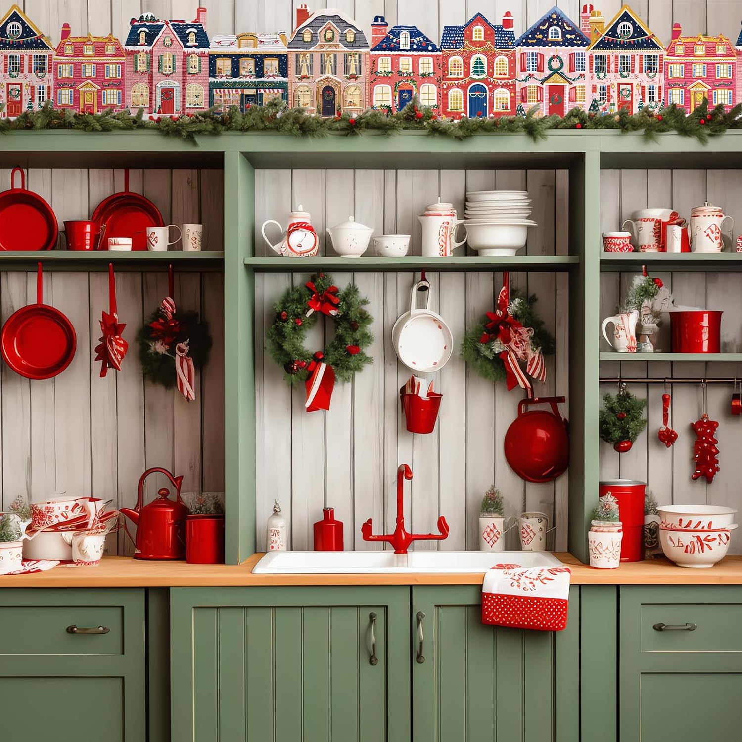 2 Pcs 5.2 x 1 ft Christmas Nutcracker House Cabinet Decor