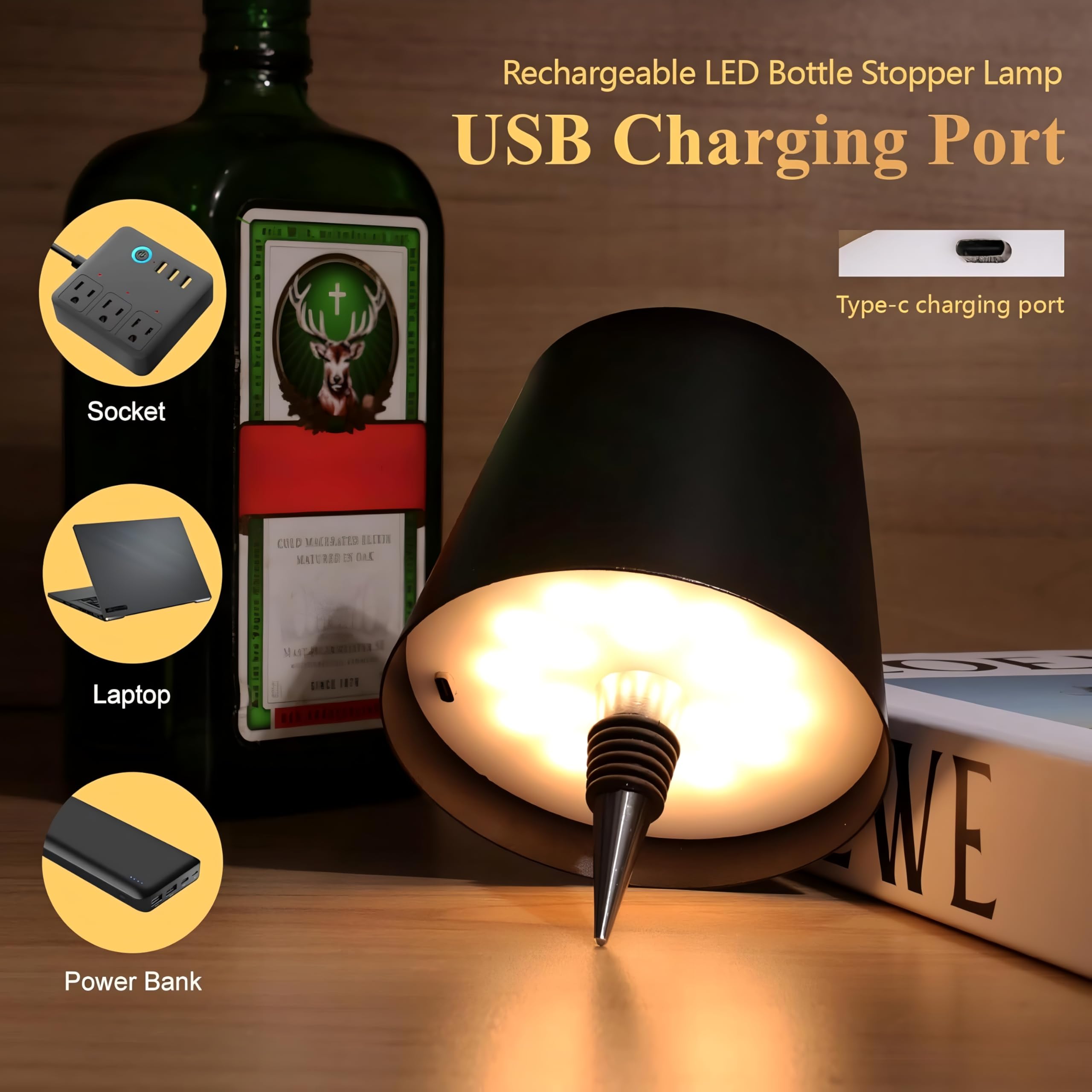 Radhav Mart Wireless Bottle Lamp Light Shade with 3 Color Temperature, Rechargeable Stepless Dimming LED Bottle Light for Any Bottle, Desk Lamp for Bedroom Restaurant Bar Livingroom Gift 2