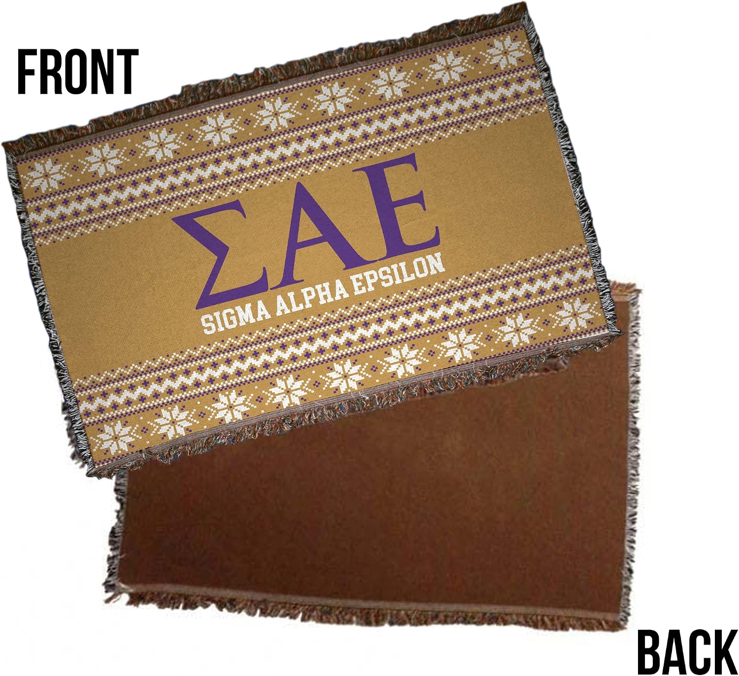 VictoryStore Sigma Alpha Epsilon Blanket, 35 inches x 54 inches Christmas Sweater Design Fraternity Throw Blanket, Offically Licensed, SAE Blanket (Gold)