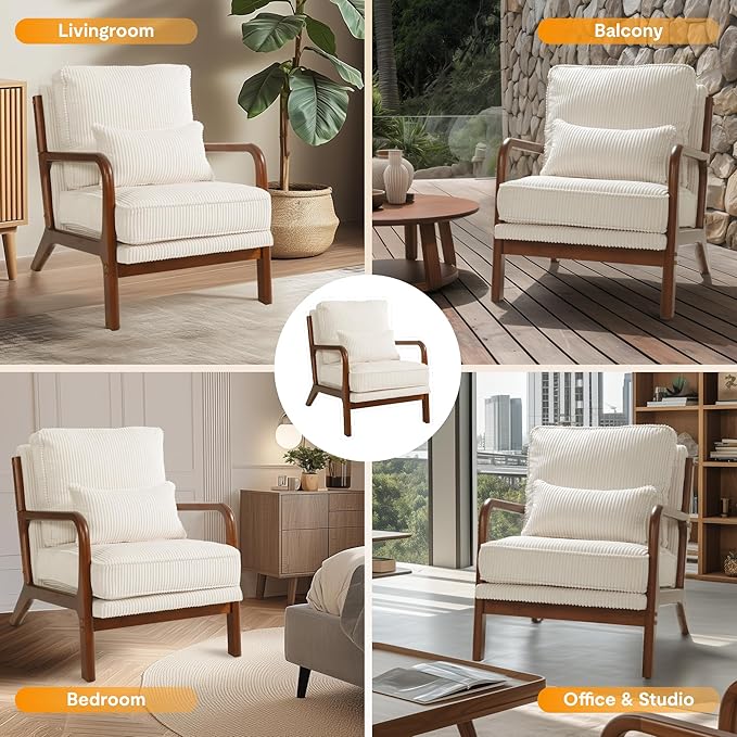 Sillón Lounge Tapizado Tela de Pana Crema 2 Unidades miniatura 6