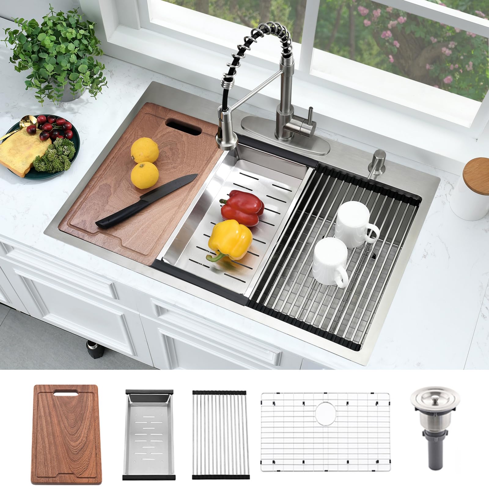 Bokaiya 33x19 Drop In Kitchen Sink Workstation