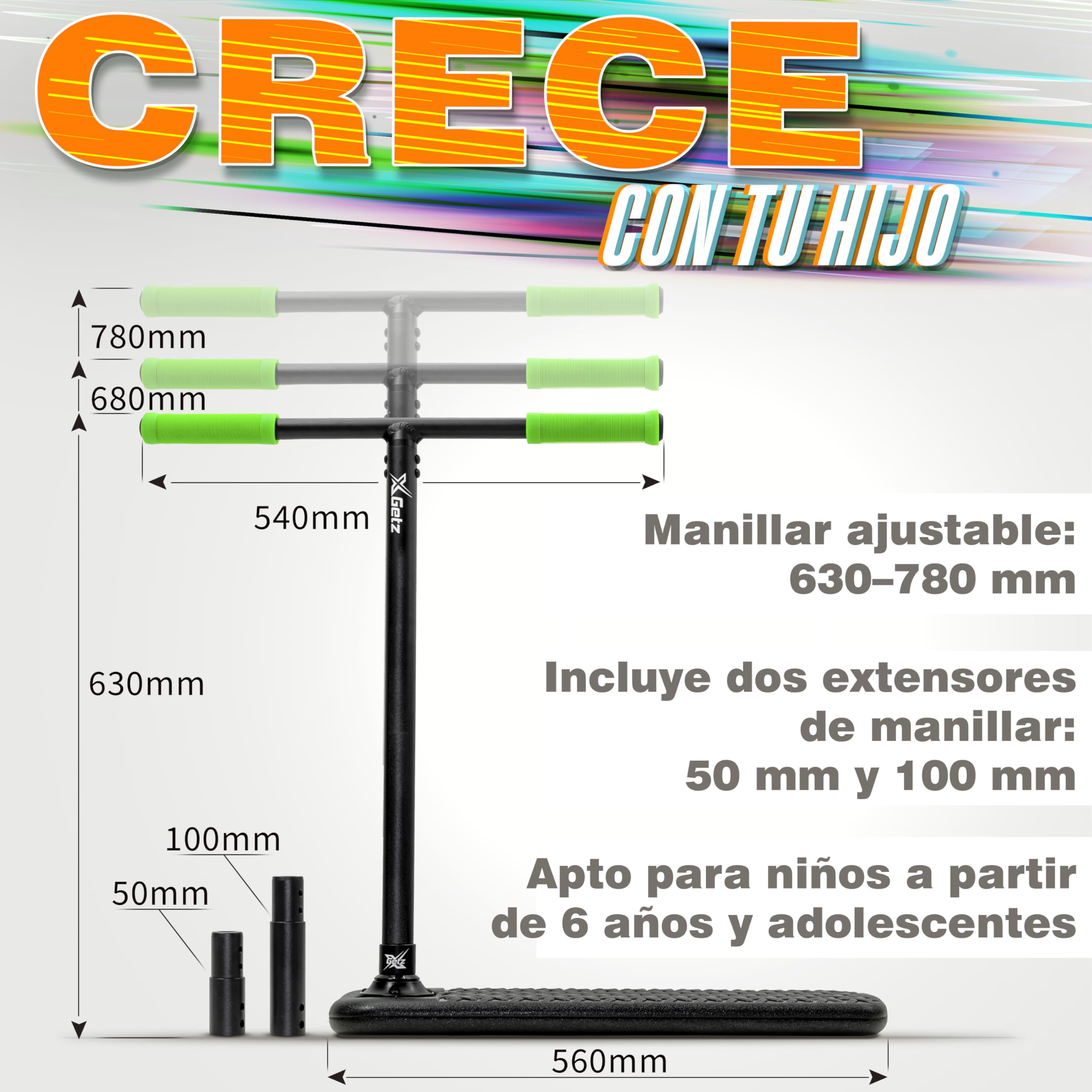 Patinete Trampolín sin Ruedas – Scooter de Trucos/Freestyle para Niños y Adolescentes – Altura Ajustable – Ultraligero – para Interior y Exterior – Desde 8 Años