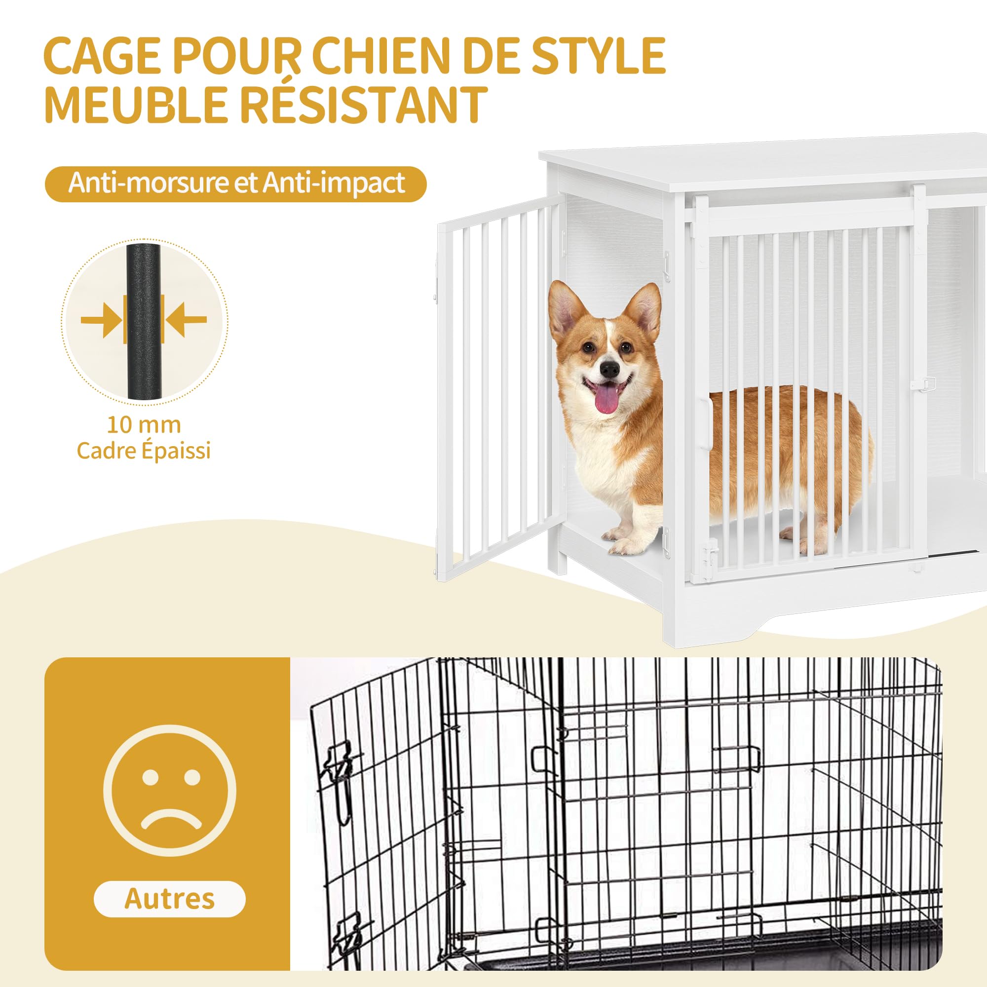 Hzuaneri Cage pour Chiens 81cm, Table d'Appoint, Niche Moderne, 2 Portes, 81 x 55 x 67,5 cm, Blanc
