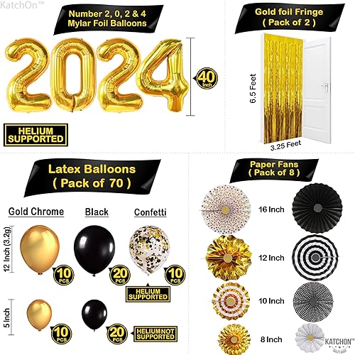 Miniatura 3 de KatchOn, Decoraciones de graduación doradas de la clase de 2024  Enorme, paquete de 112  Kit de arco de globos de graduación  Globos dorados 2024,