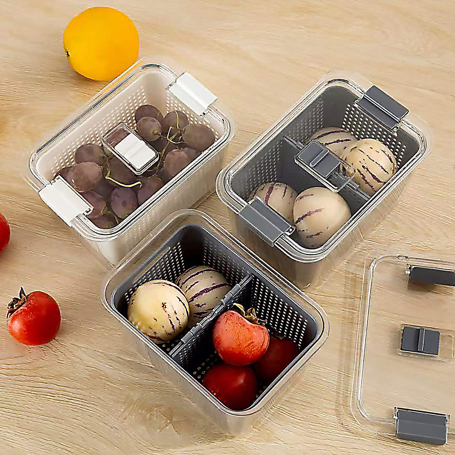 Spesh Set di 3 contenitori per alimenti freschi (5,8 L + 4 L + 2 L) Scatole per verdure in plastica per frigorifero con coperchio e sfiato (bianco)