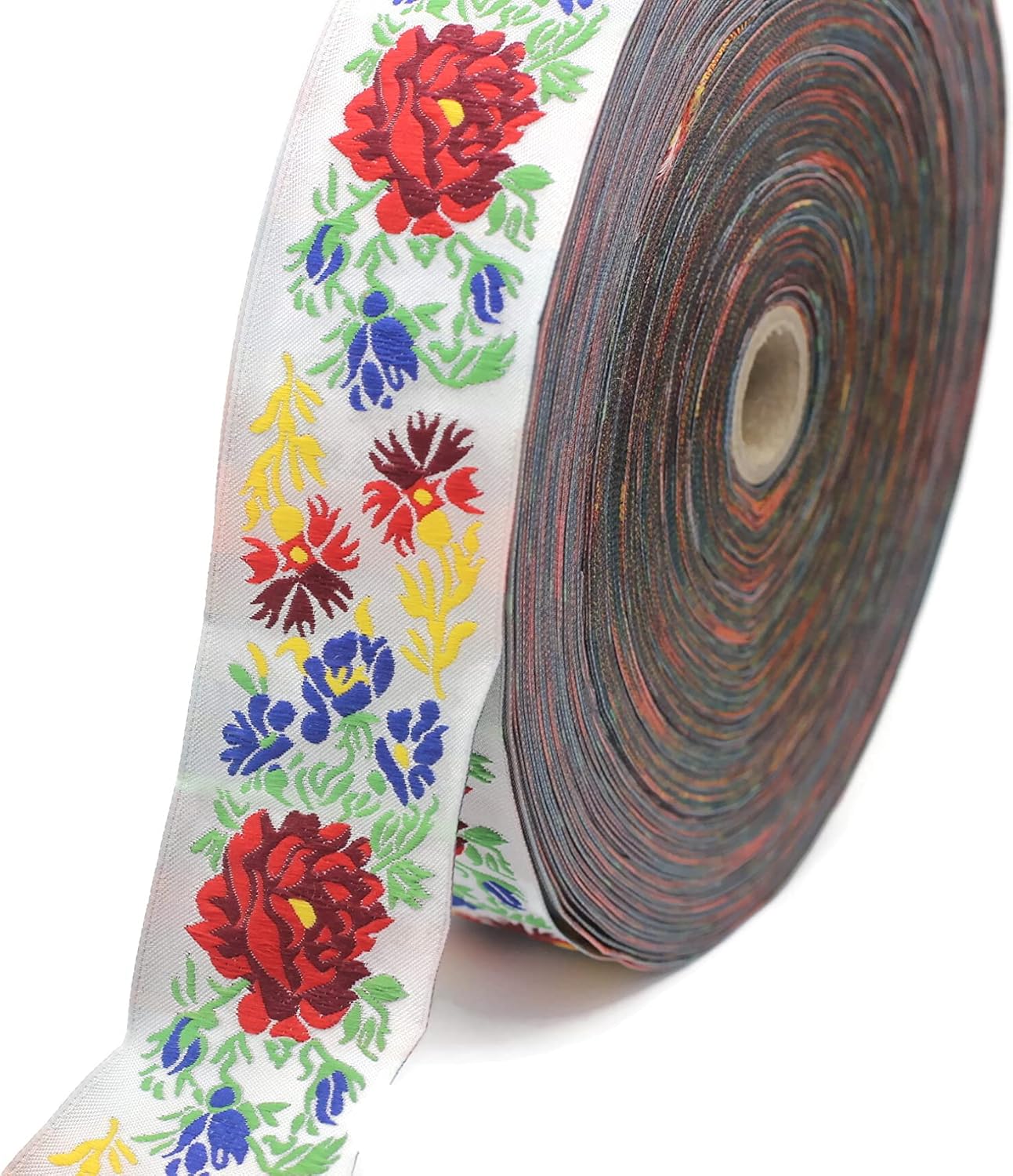 54 Yard Spool 1.96 inch Red Floral Jacquard Ribbon Medieval Trim Woven Trimming Retro Fabric Offset Tape Home Decoration Embellishment Homecoming Mum Accessories Supplies Vintage Decor Rainbow Lace