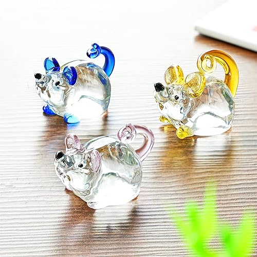 Miniatura 3 de H&D HYALINE & DORA 6 mini figuras de cristal soplado de tortuga marina hechas a mano y 3 figuras de ratón de cristal soplado a mano, animales