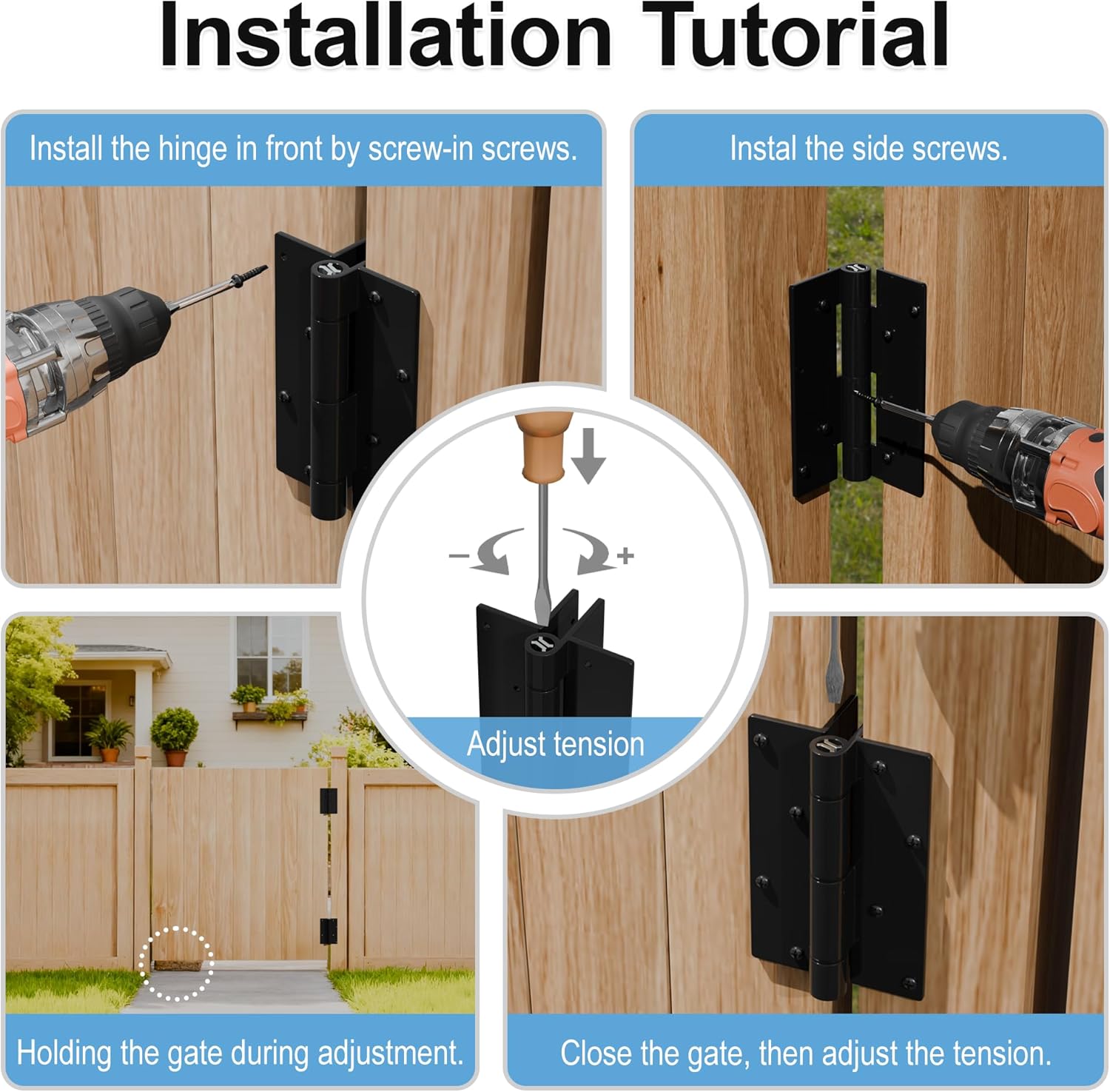 1 Pair 5-3/4” Aluminum Self Closing Gate Hinges, Adjustable Spring Hinges Fence Gate Hinge for Metal Gates, Pool Gates, Aluminum Gates (1)