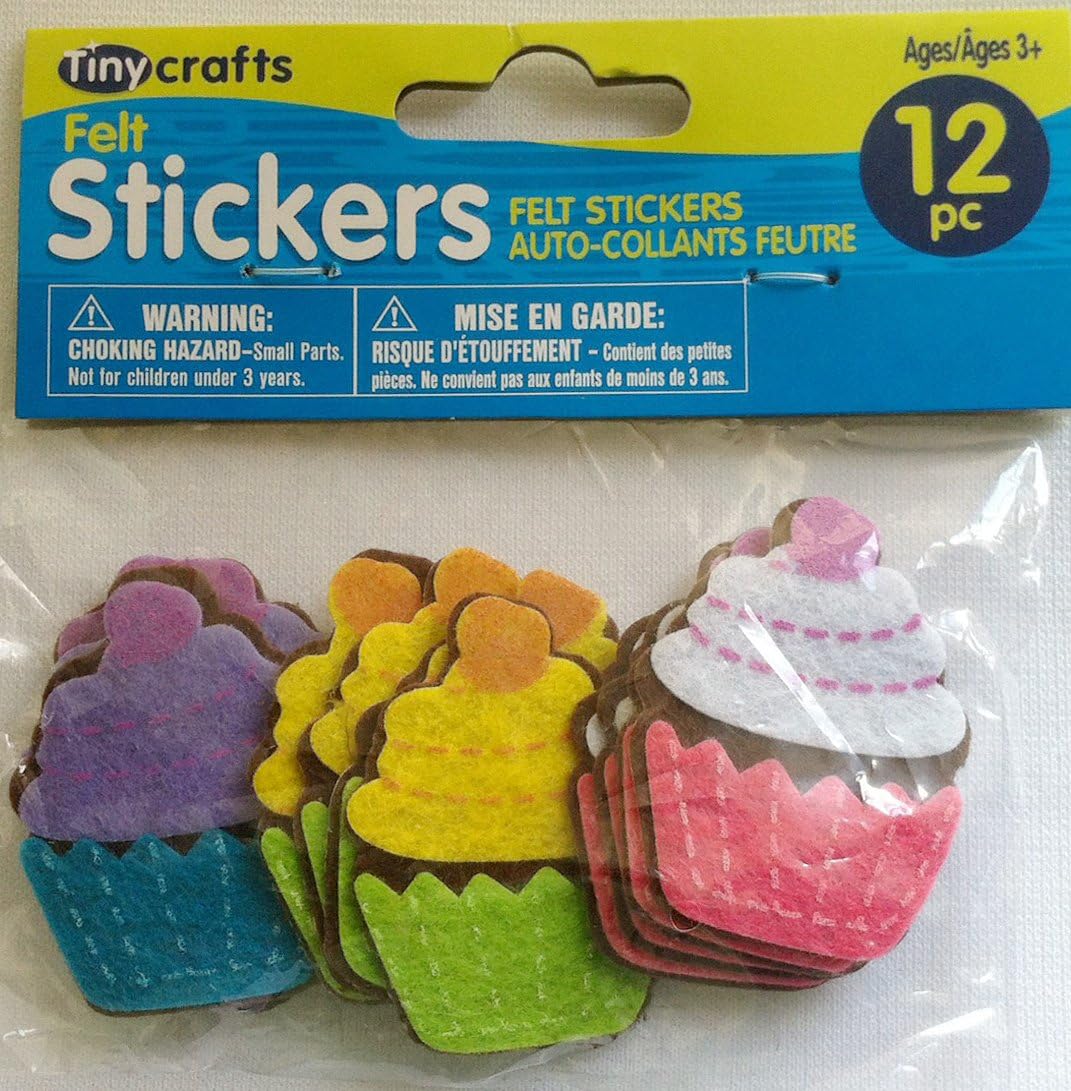 Cupcake Felt Stickers 12 Pieces ~ Each 1.25"W x 1.75"H