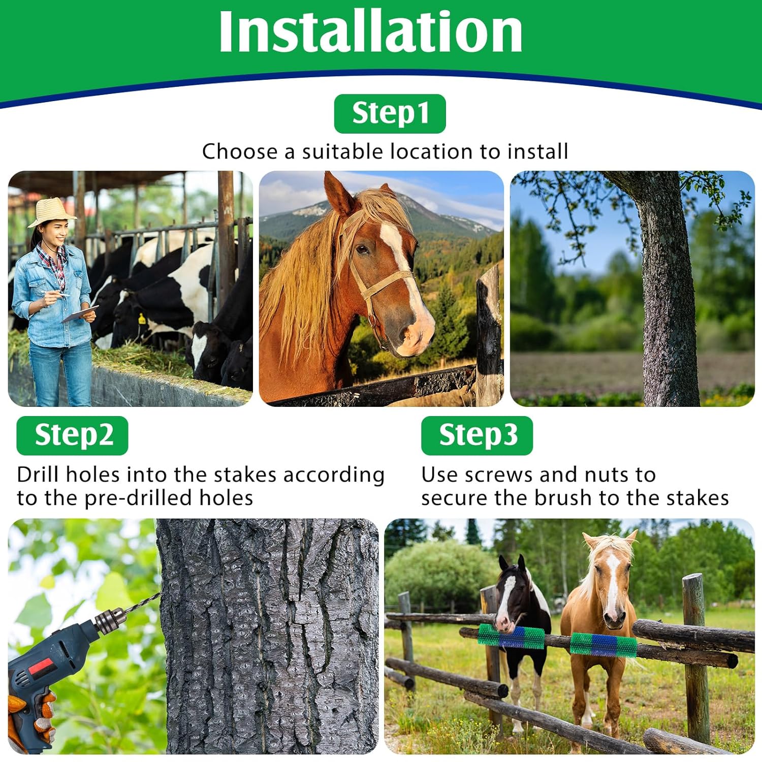 3 Pack Horse Scratching Post Livestock Scratching Brushes for Grooming 17.3 x 7.8 Inch Cow Cattle Goat Scratcher Brush for Back Itchy Relief (Blue and Green)